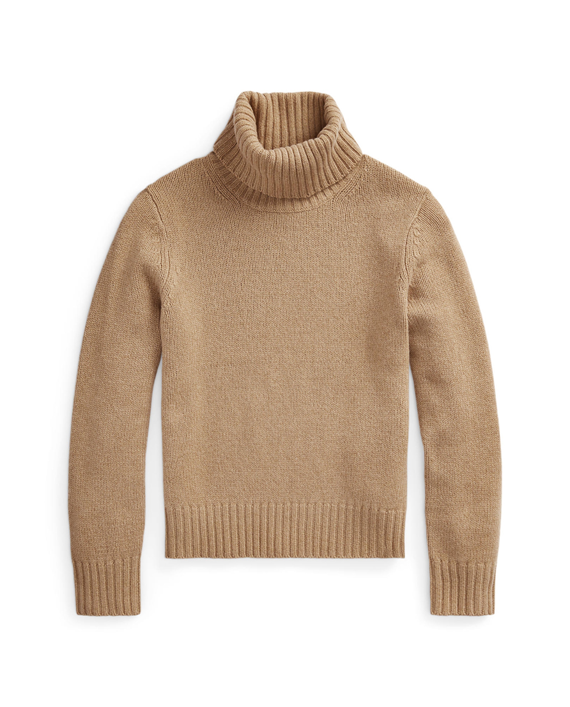 Camisola de Malha de Lã com Gola Dobrada Camel-5