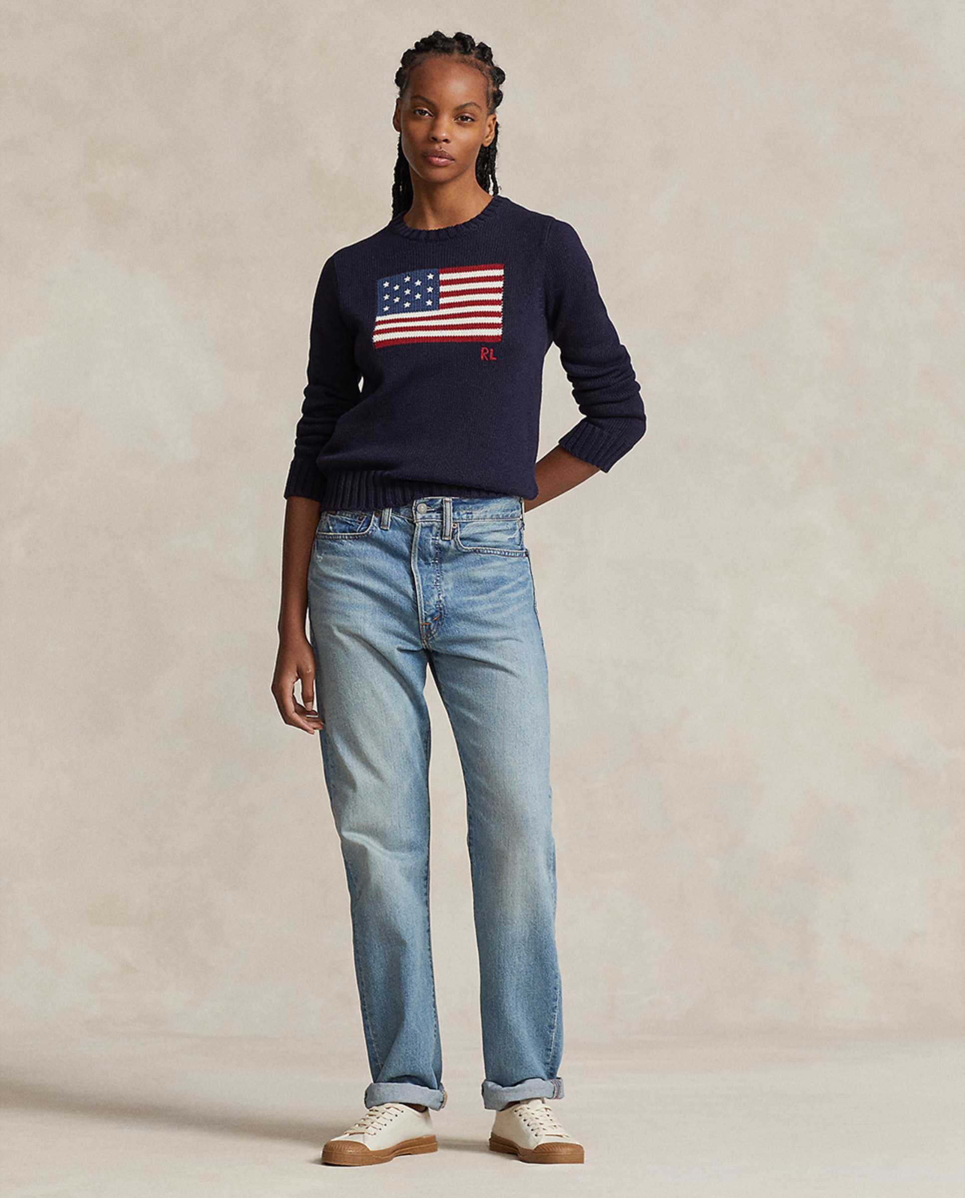 Camisola de Malha de Algodão com Bandeira Azul-marinho-6