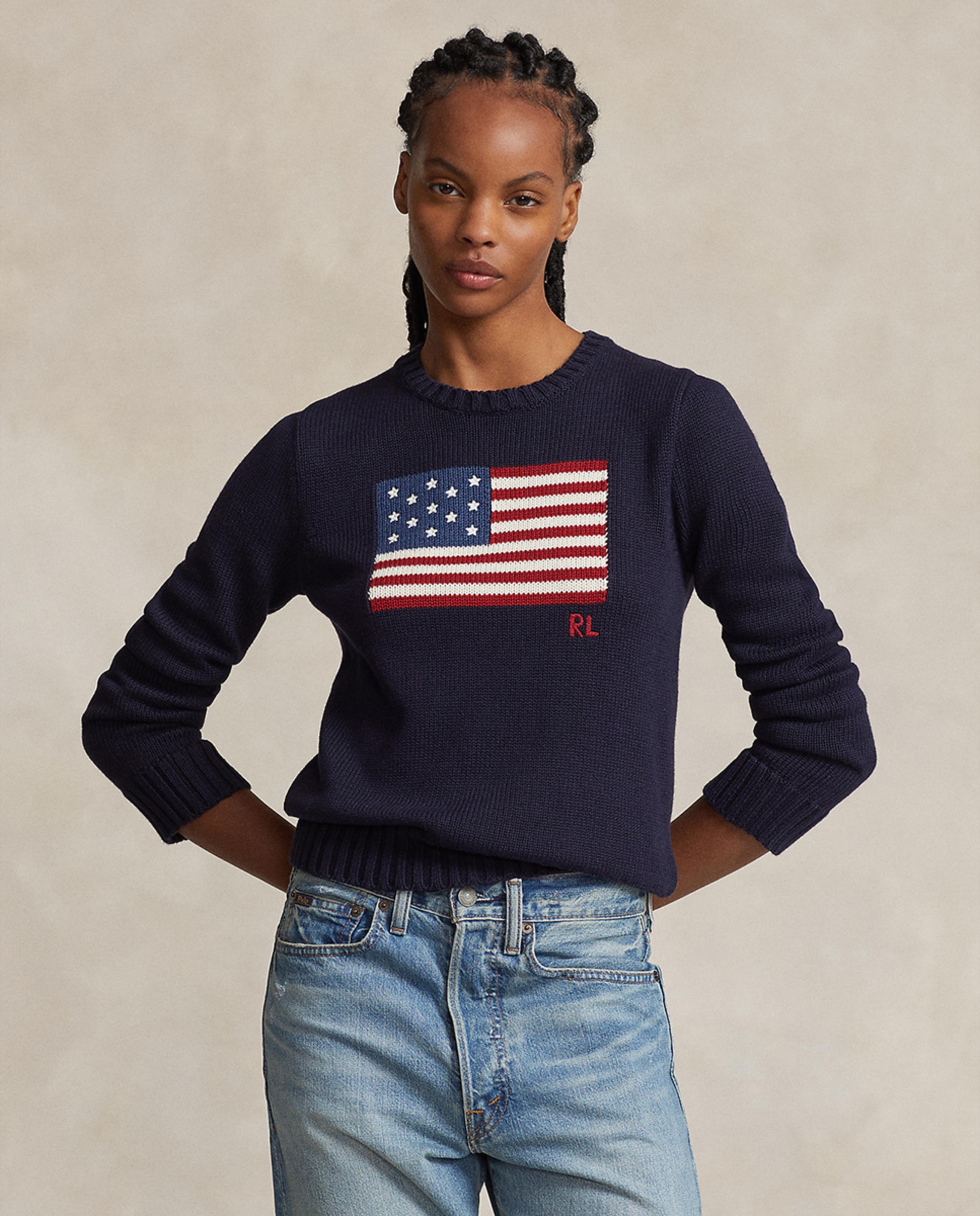 Camisola de Malha de Algodão com Bandeira Azul-marinho-1