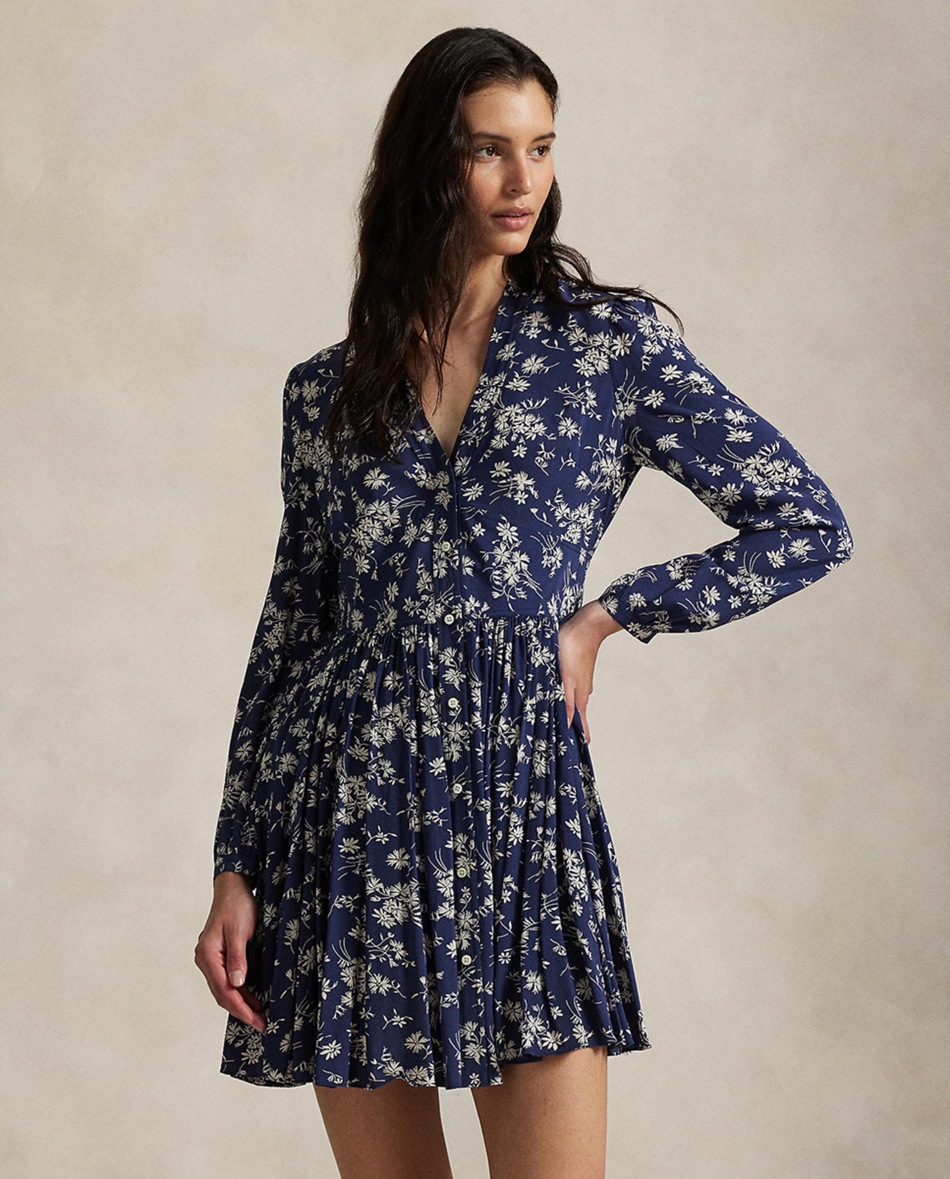 Vestido curto com estampado Azul-marinho-6