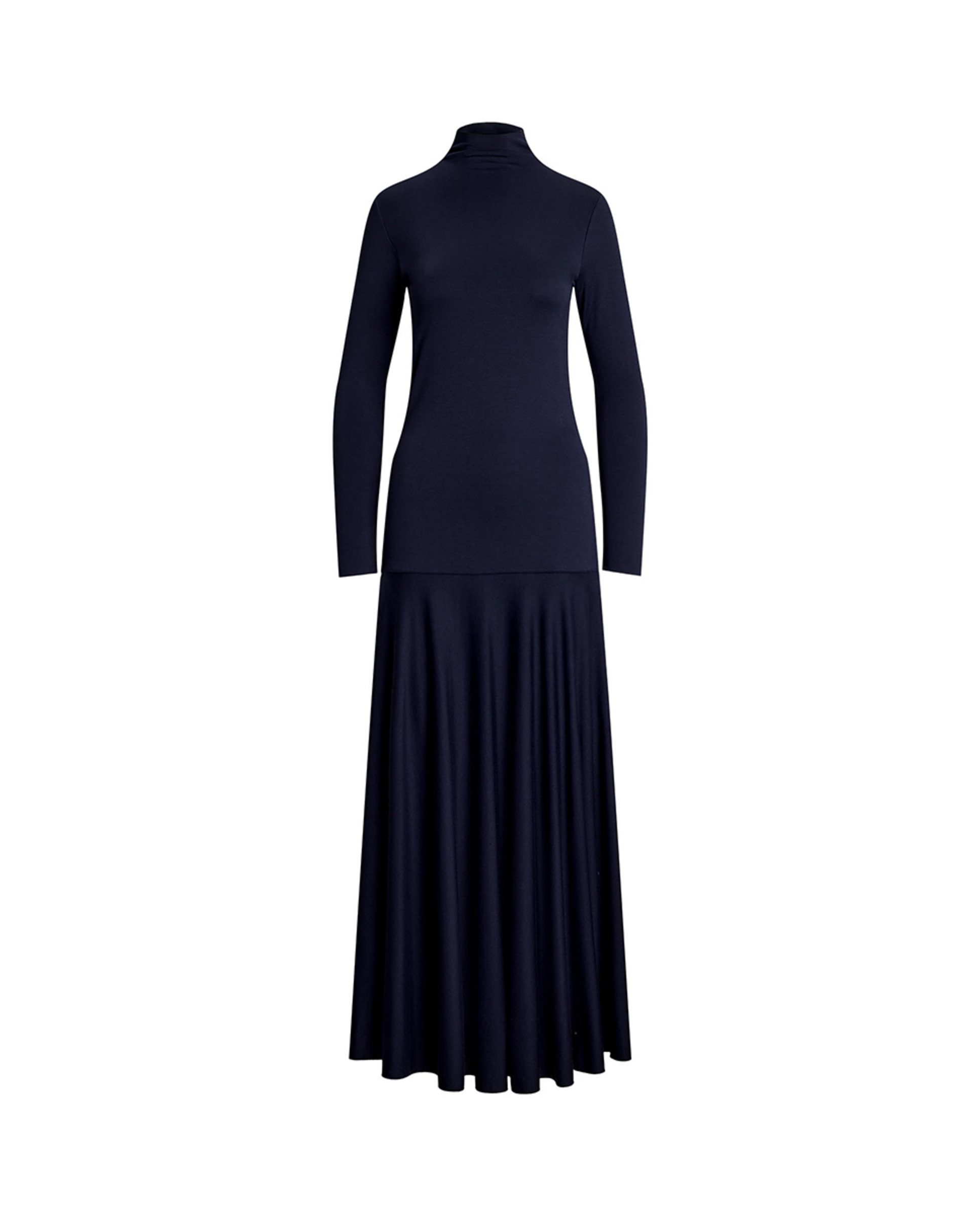 Vestido com Gola Alta e Saia Evasê Azul-marinho-6