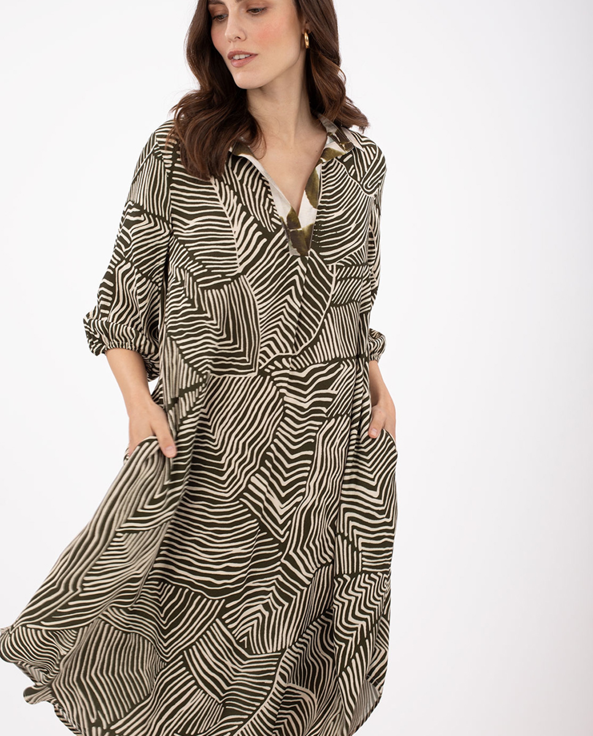 Vestido Estampado Vaporoso Caqui-3