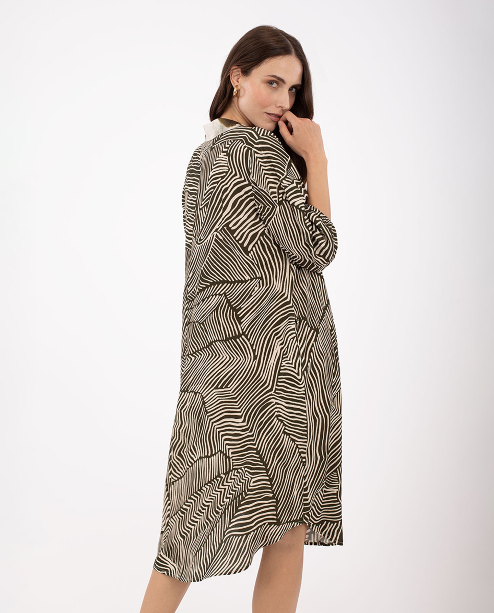 Vestido Estampado Vaporoso Caqui-2
