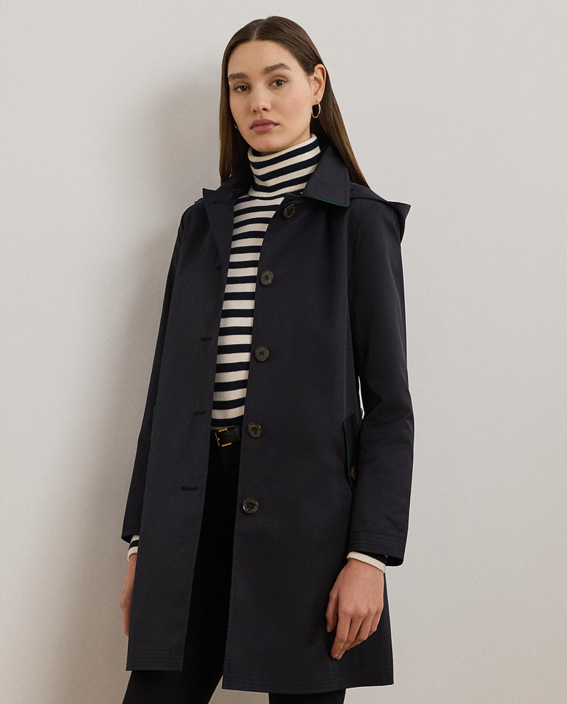 Gabardine em Mistura de Algodão com Capuz Amovível Azul-marinho-1