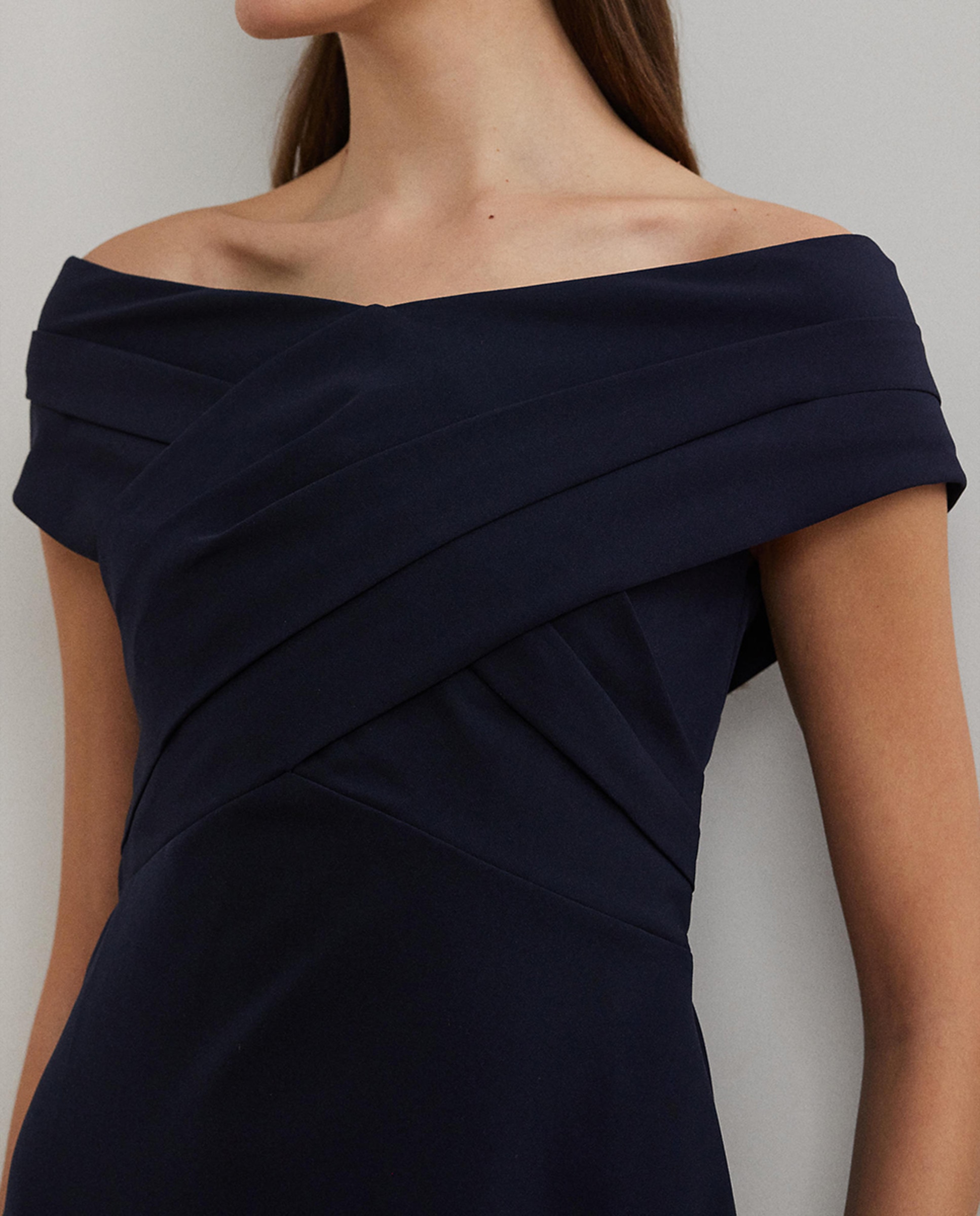 Vestido de Cocktail de Crepe Cruzado Azul-marinho-4