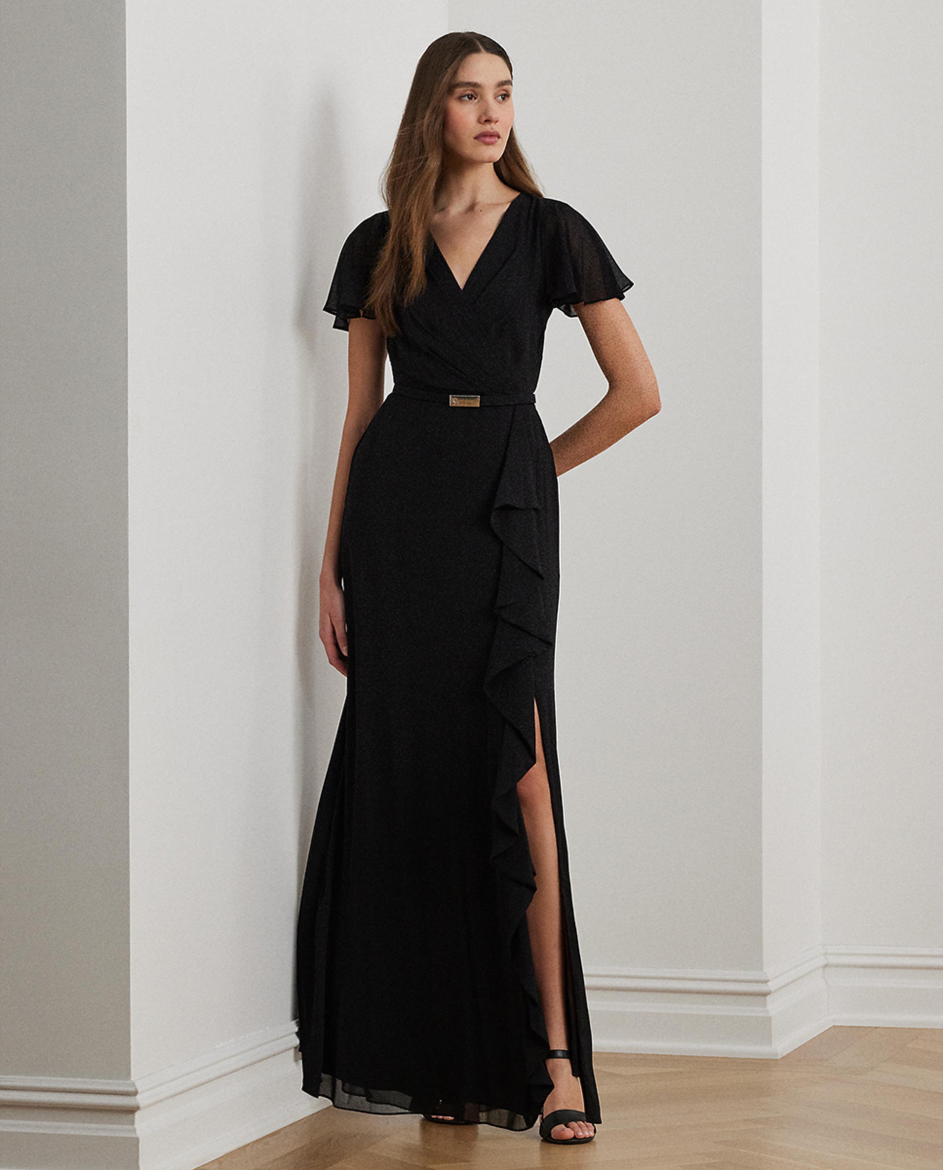 Vestido Comprido Georgette Vaporoso Preto-1