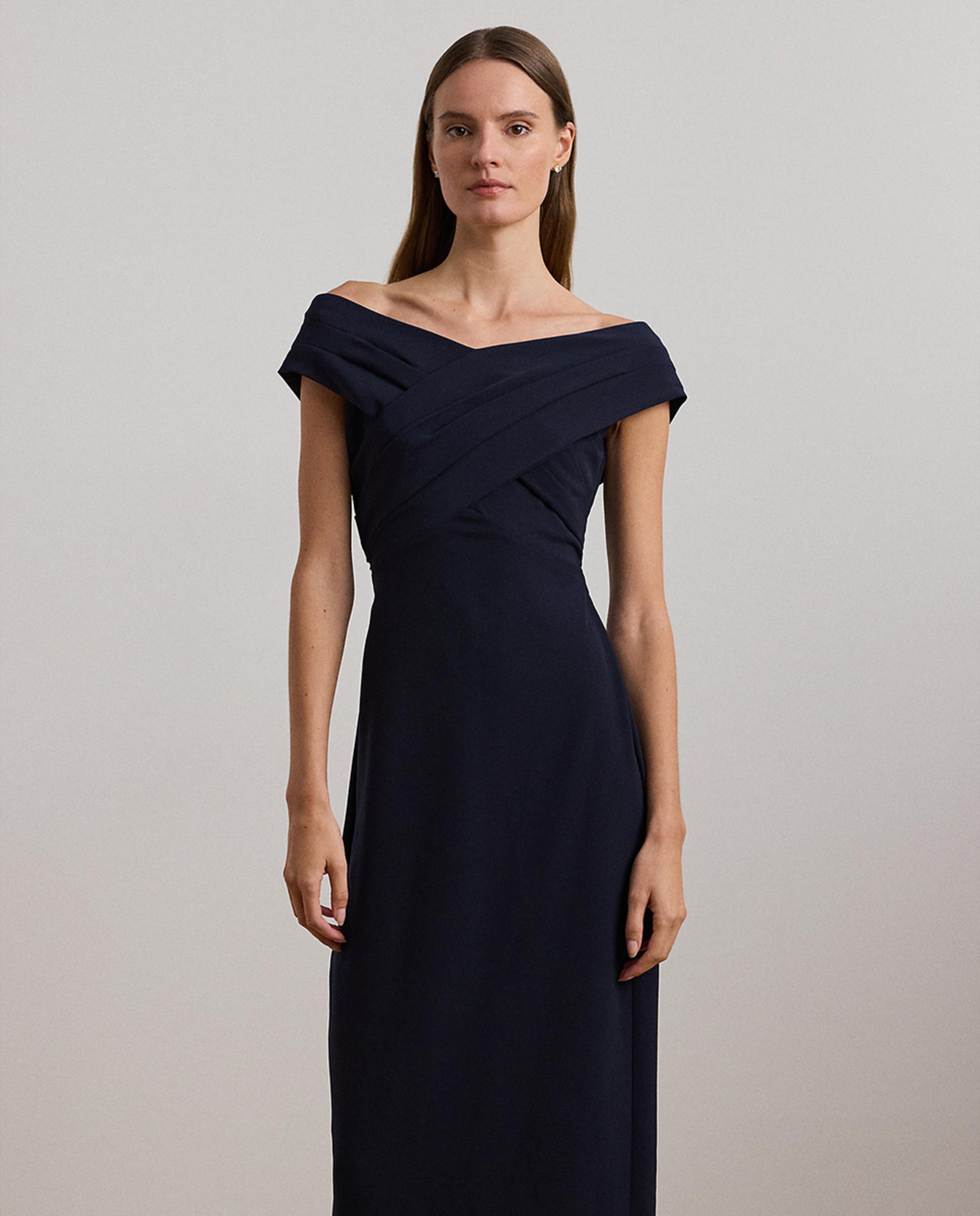 Vestido Comprido com Peito Cruzado Azul-marinho-6