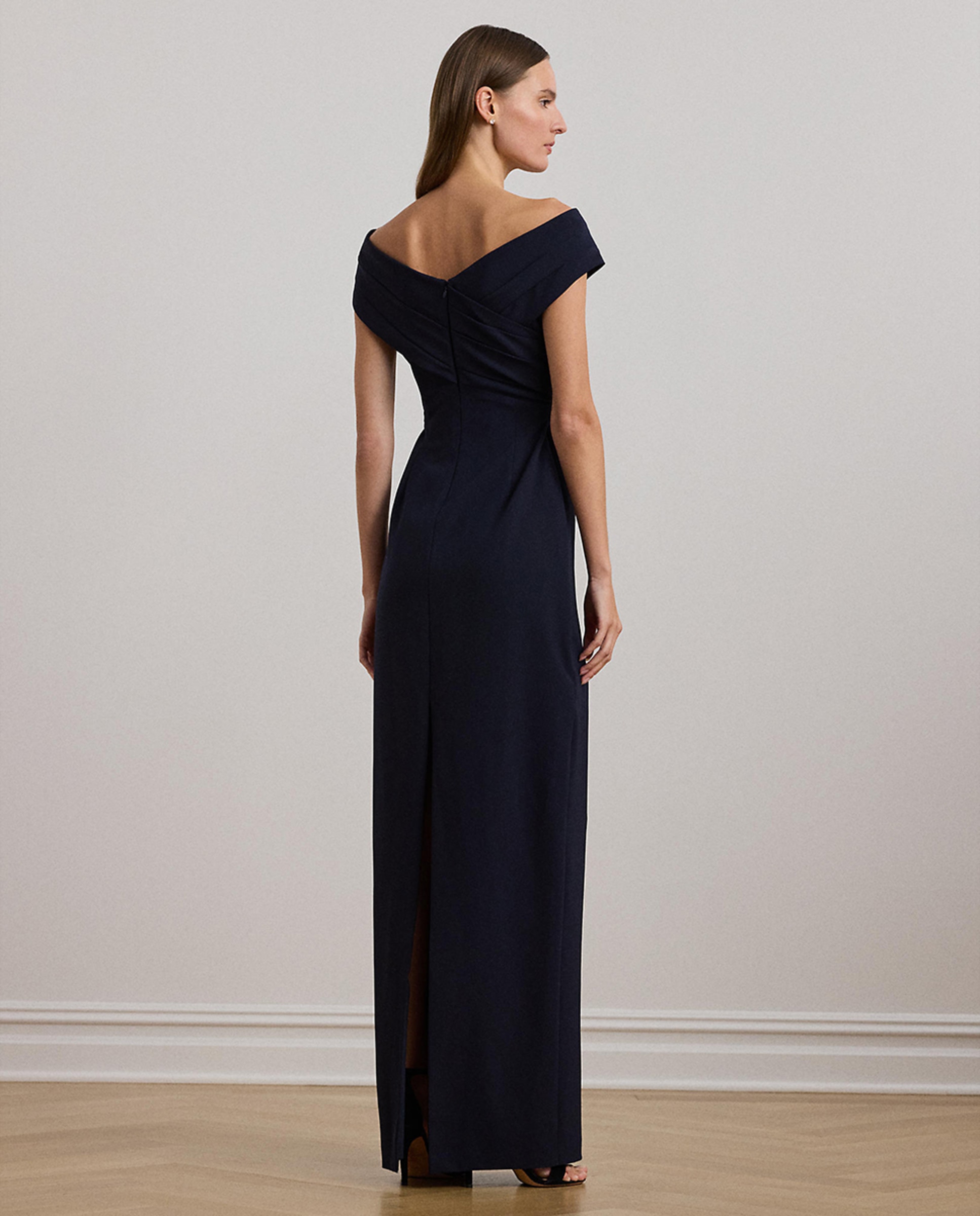Vestido Comprido com Peito Cruzado Azul-marinho-3