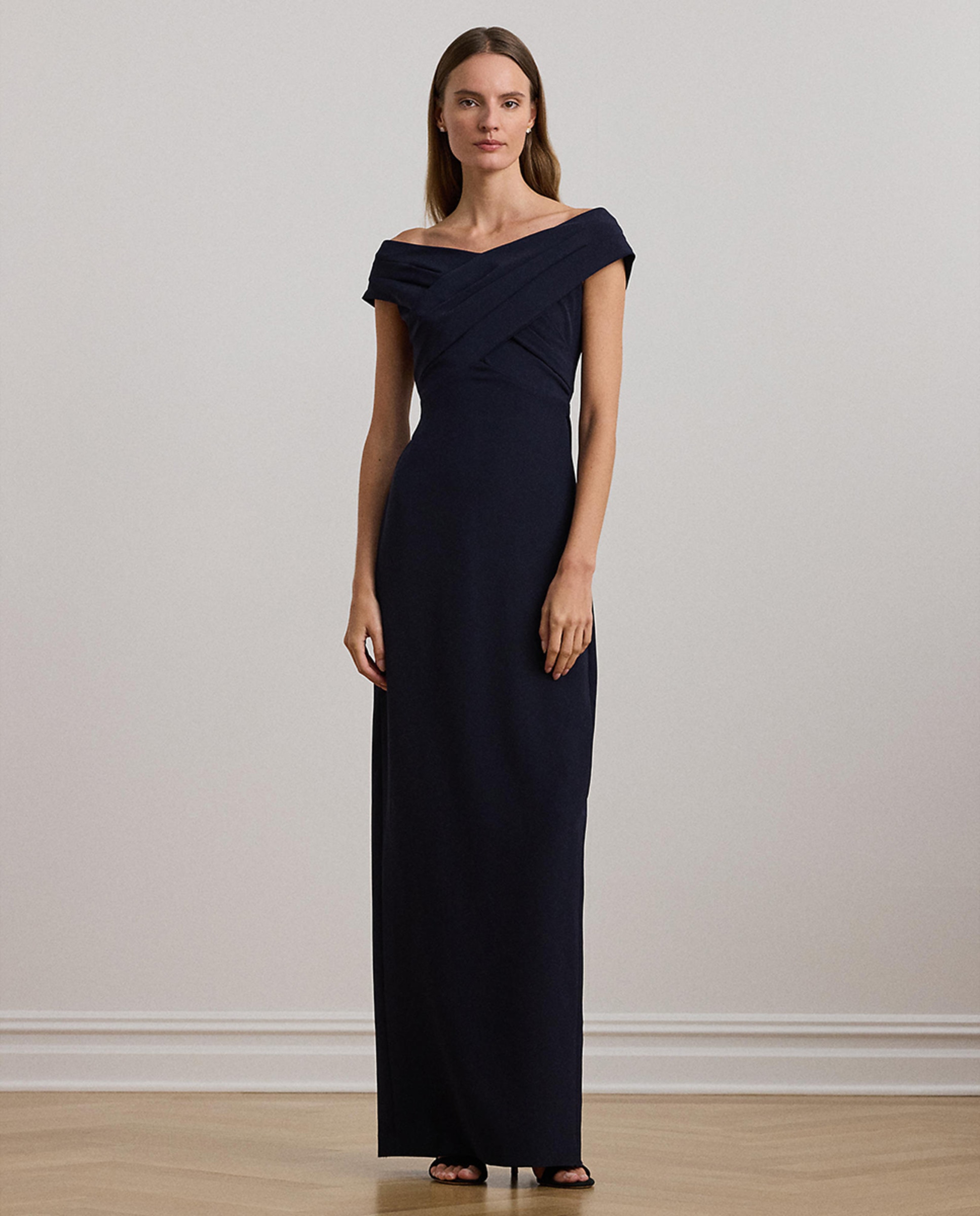 Vestido Comprido com Peito Cruzado Azul-marinho-1