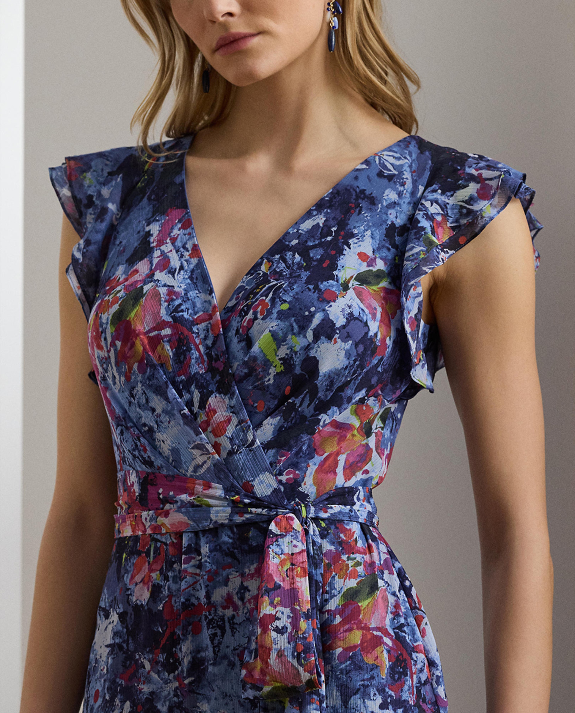 Vestido comprido com folhos Azul-4