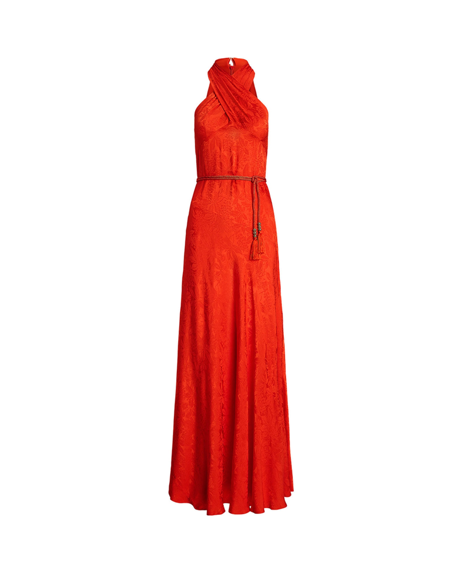 Vestido comprido com gola halter Coral-5