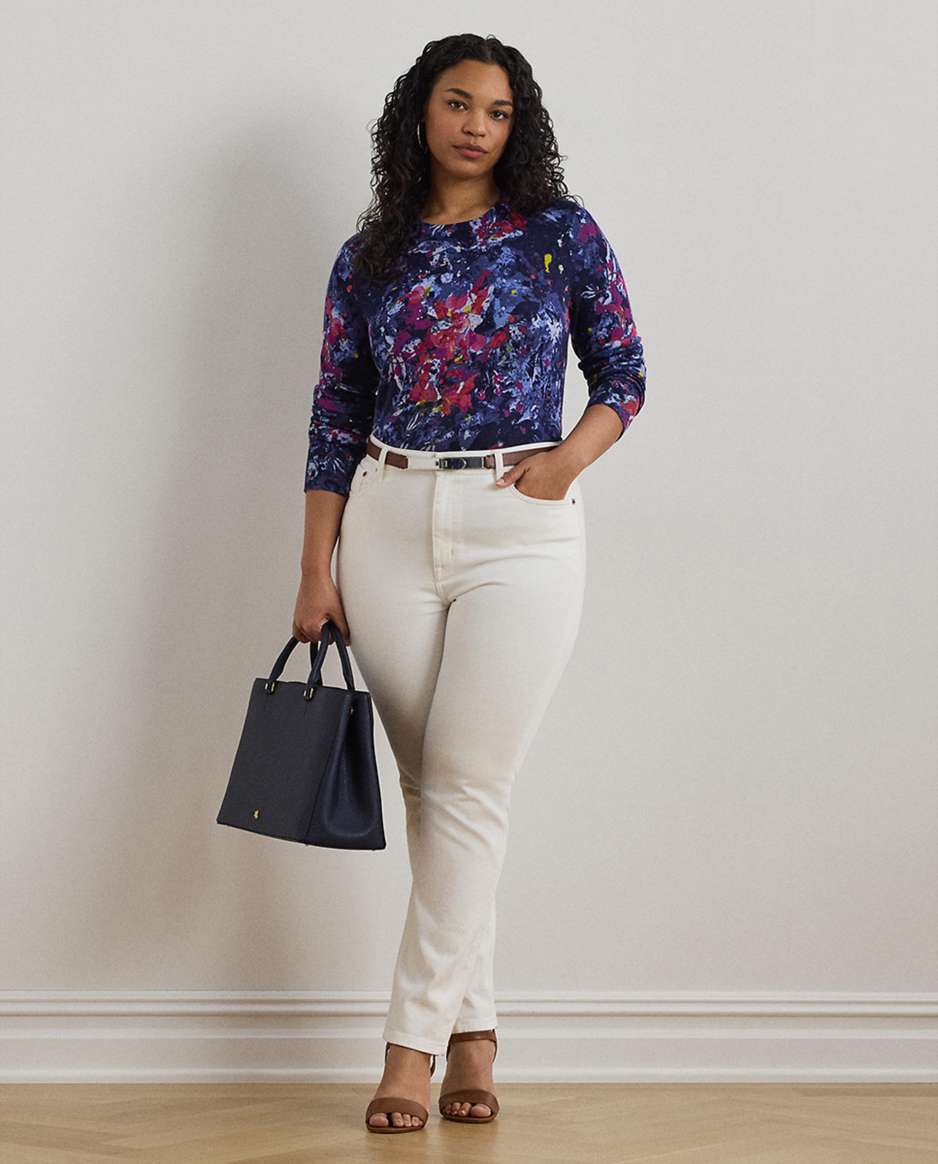 Camisola de malha de mulher com estampado Azul-6