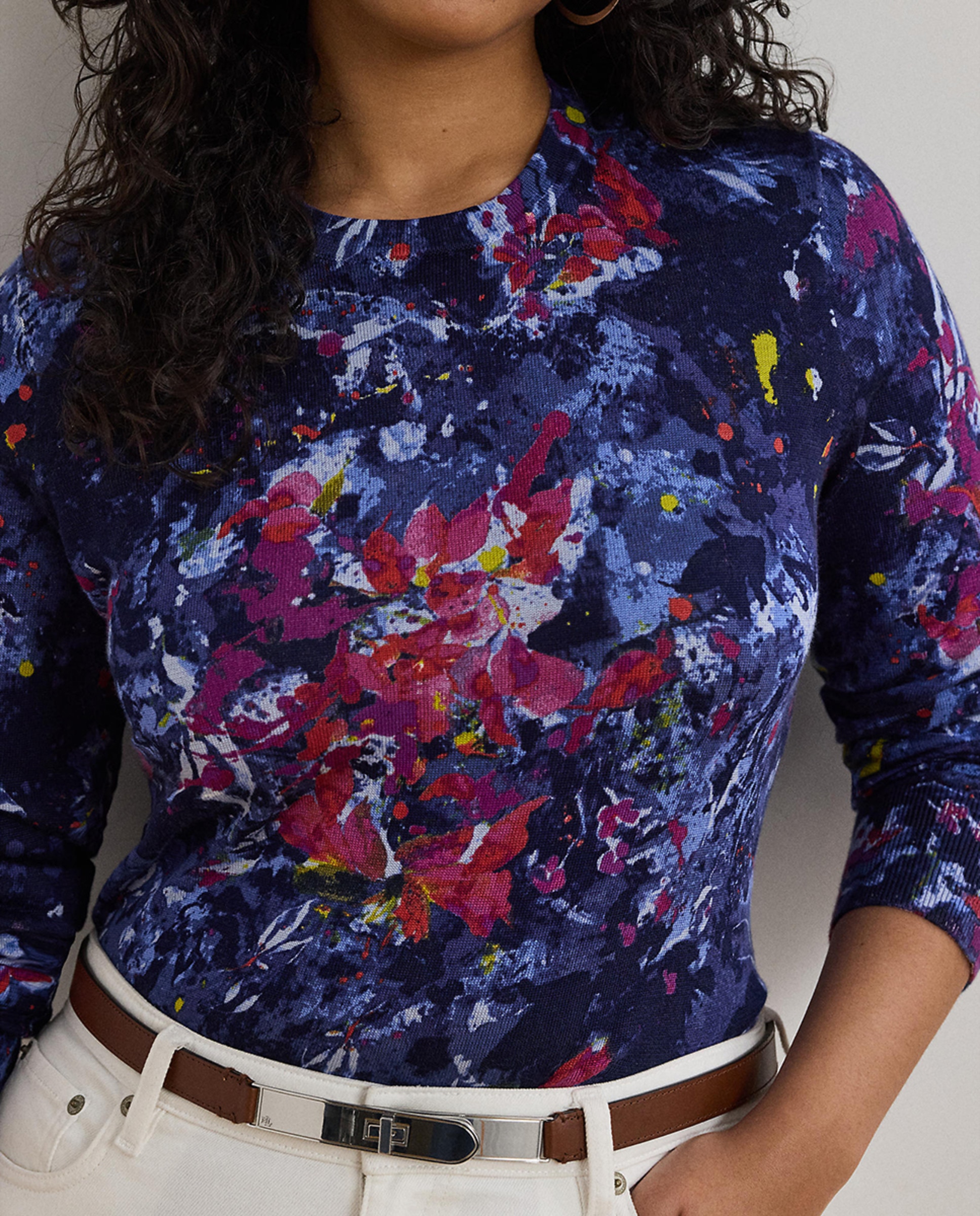 Camisola de malha de mulher com estampado Azul-4