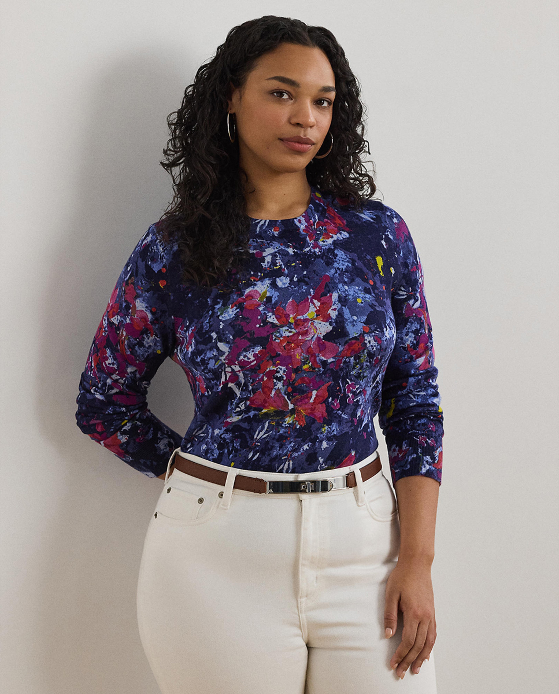 Camisola de malha de mulher com estampado Azul-1