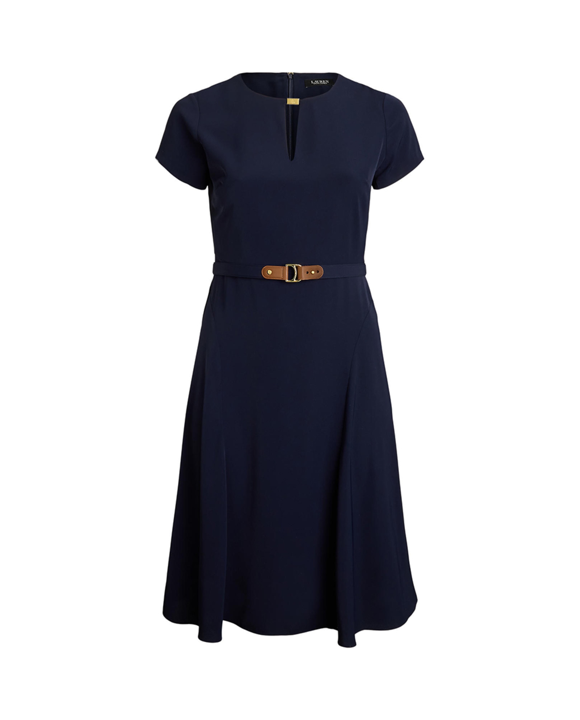 Vestido de georgette com cinto Azul-marinho-5