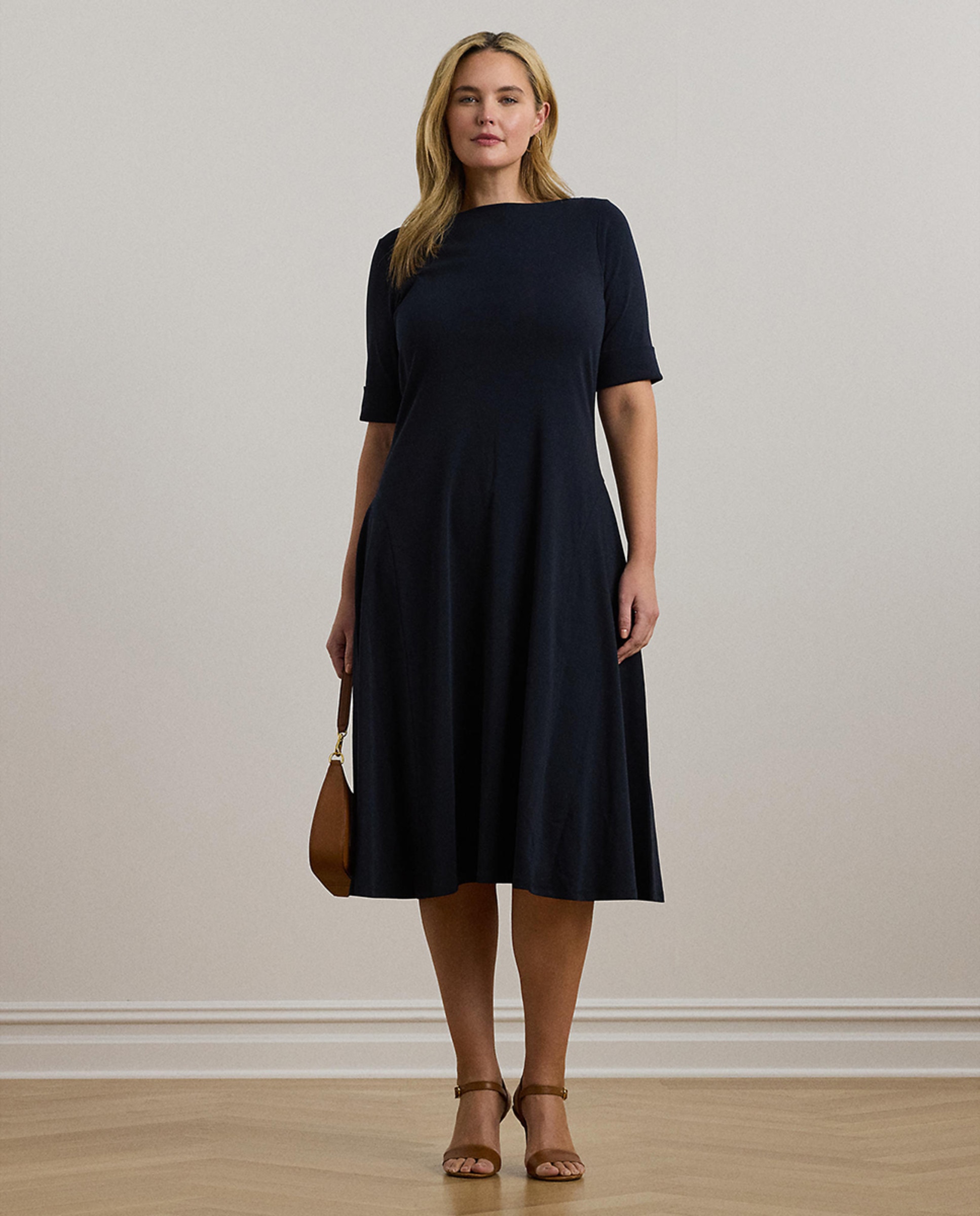 Vestido midi de algodão Azul-marinho-1