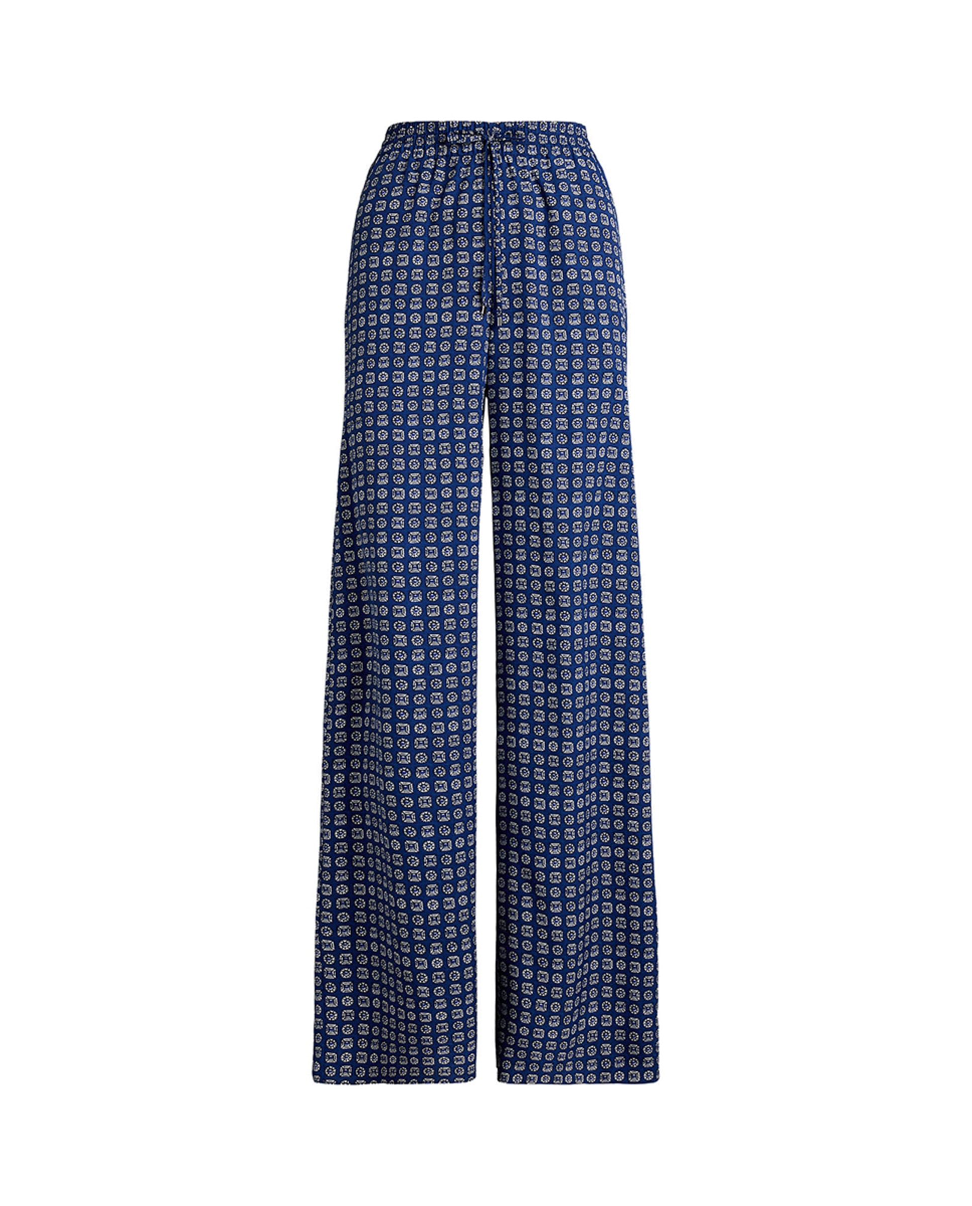 Calças Largas Estampadas com Cintura Elástica Azul-6