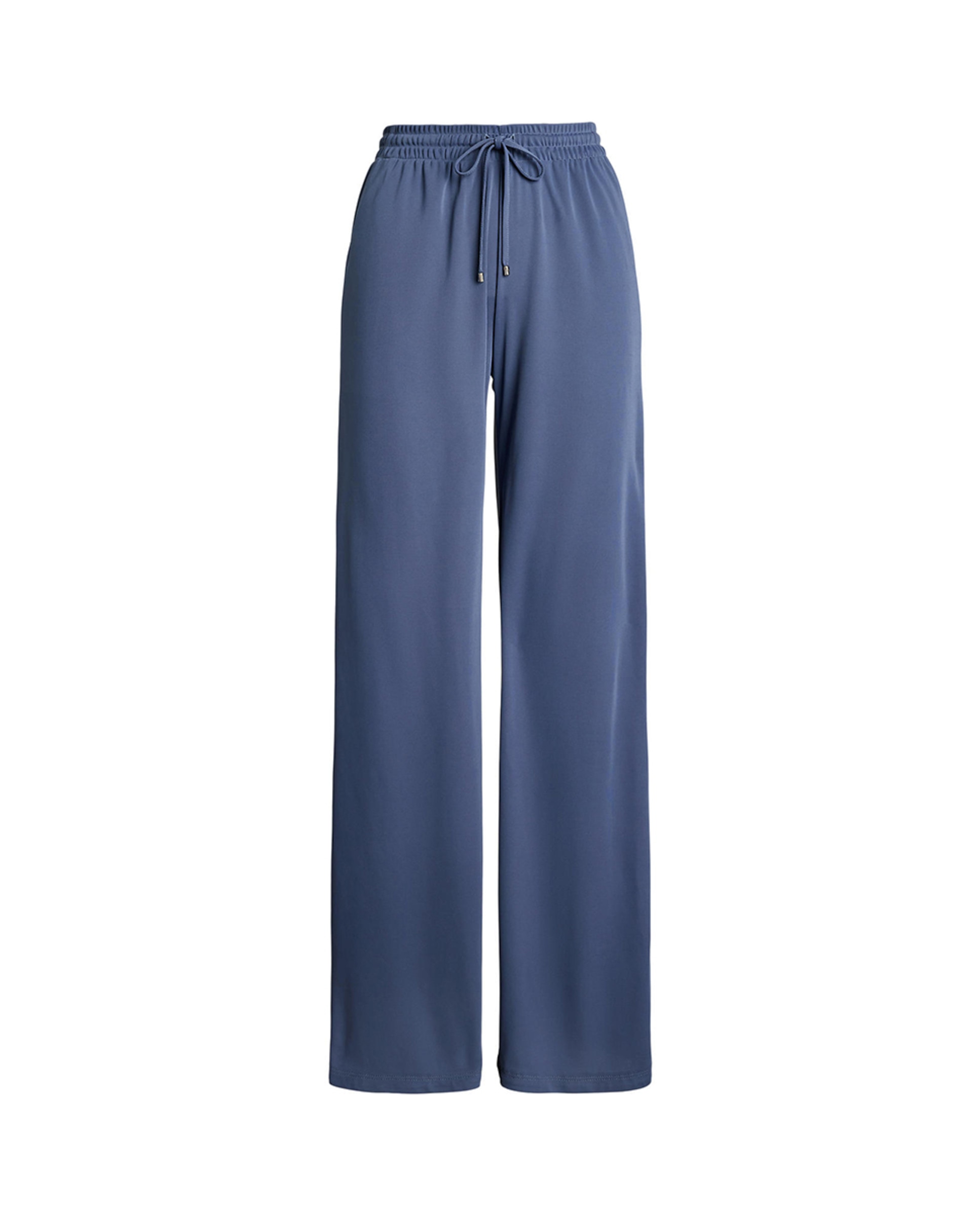 Calças palazzo com cintura elástica Azul-6