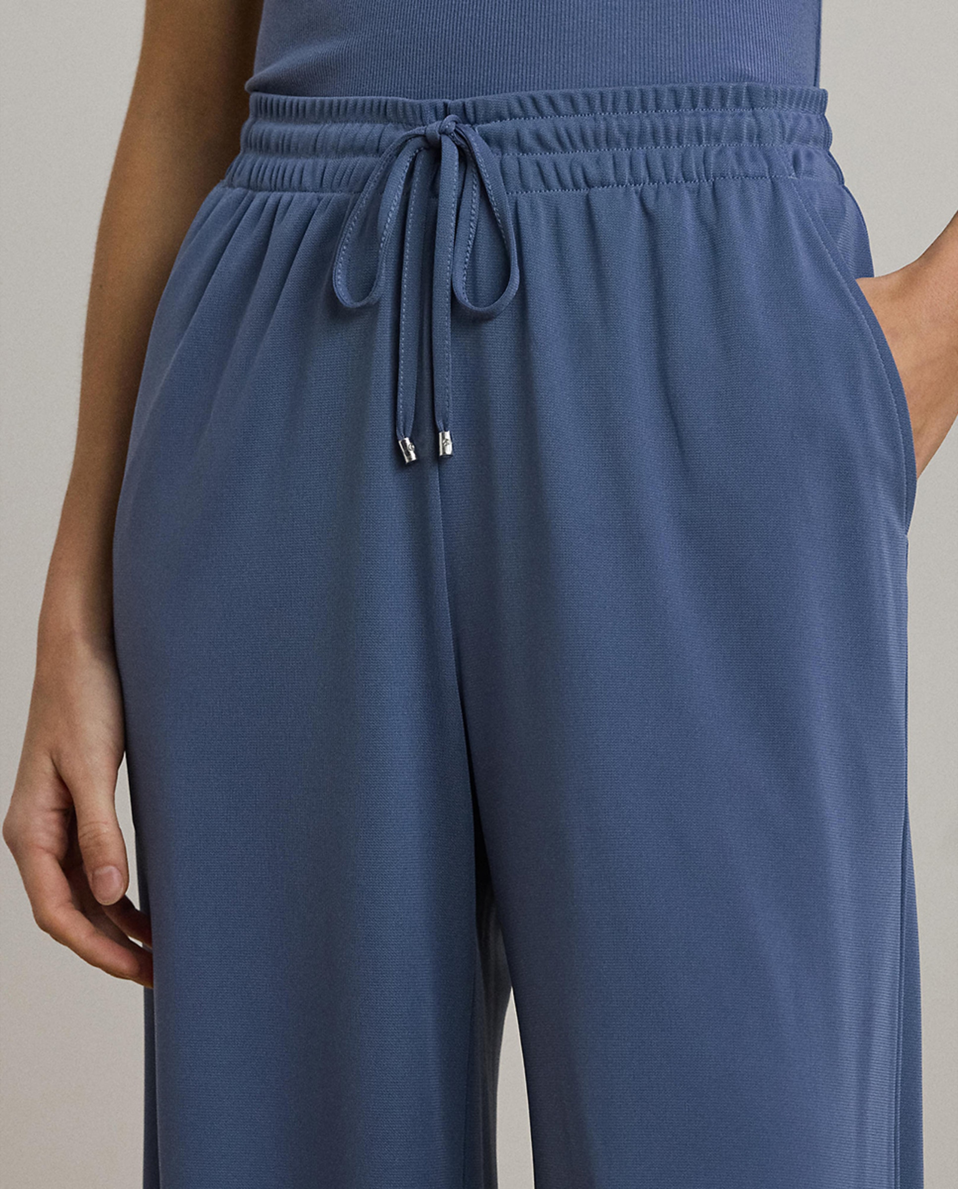 Calças palazzo com cintura elástica Azul-5