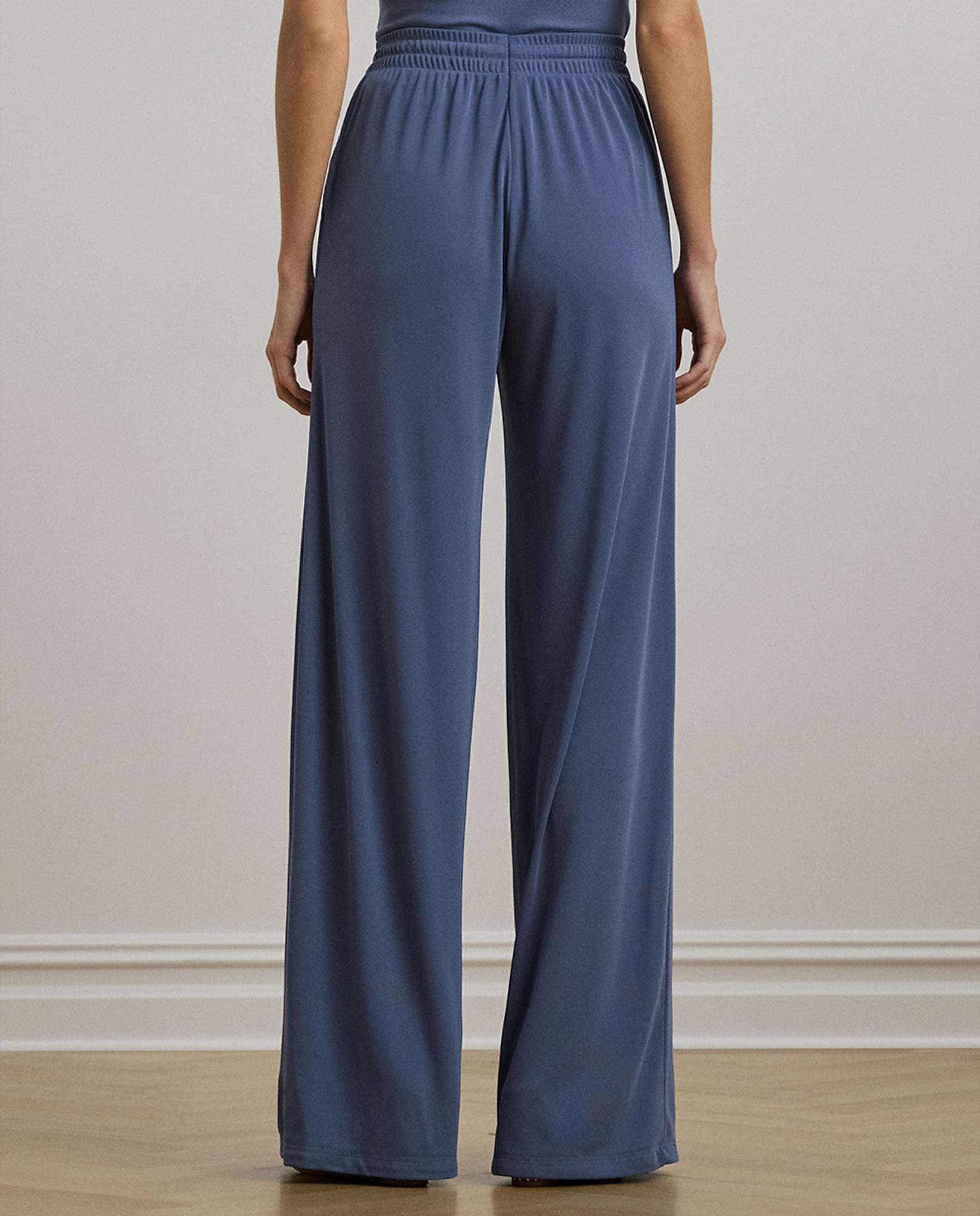 Calças palazzo com cintura elástica Azul-4