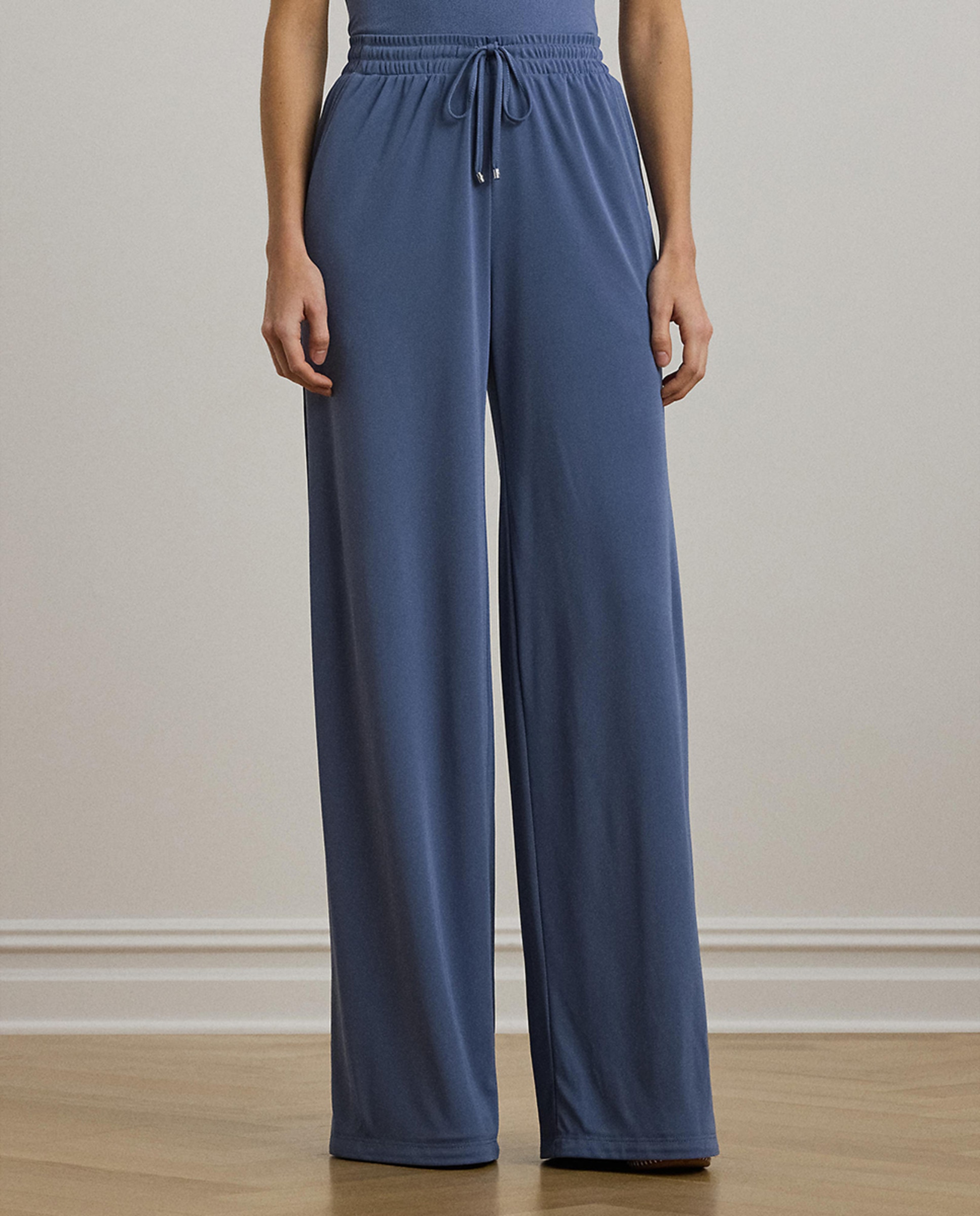 Calças palazzo com cintura elástica Azul-3