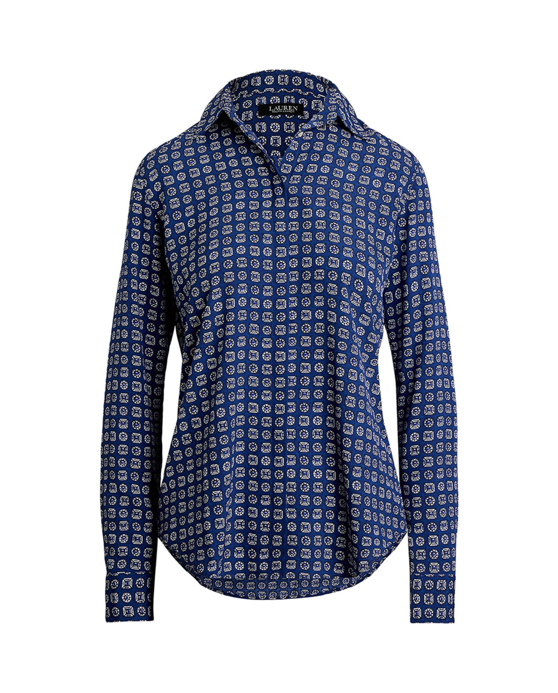 Camisa estampada de mulher com manga comprida Azul-5