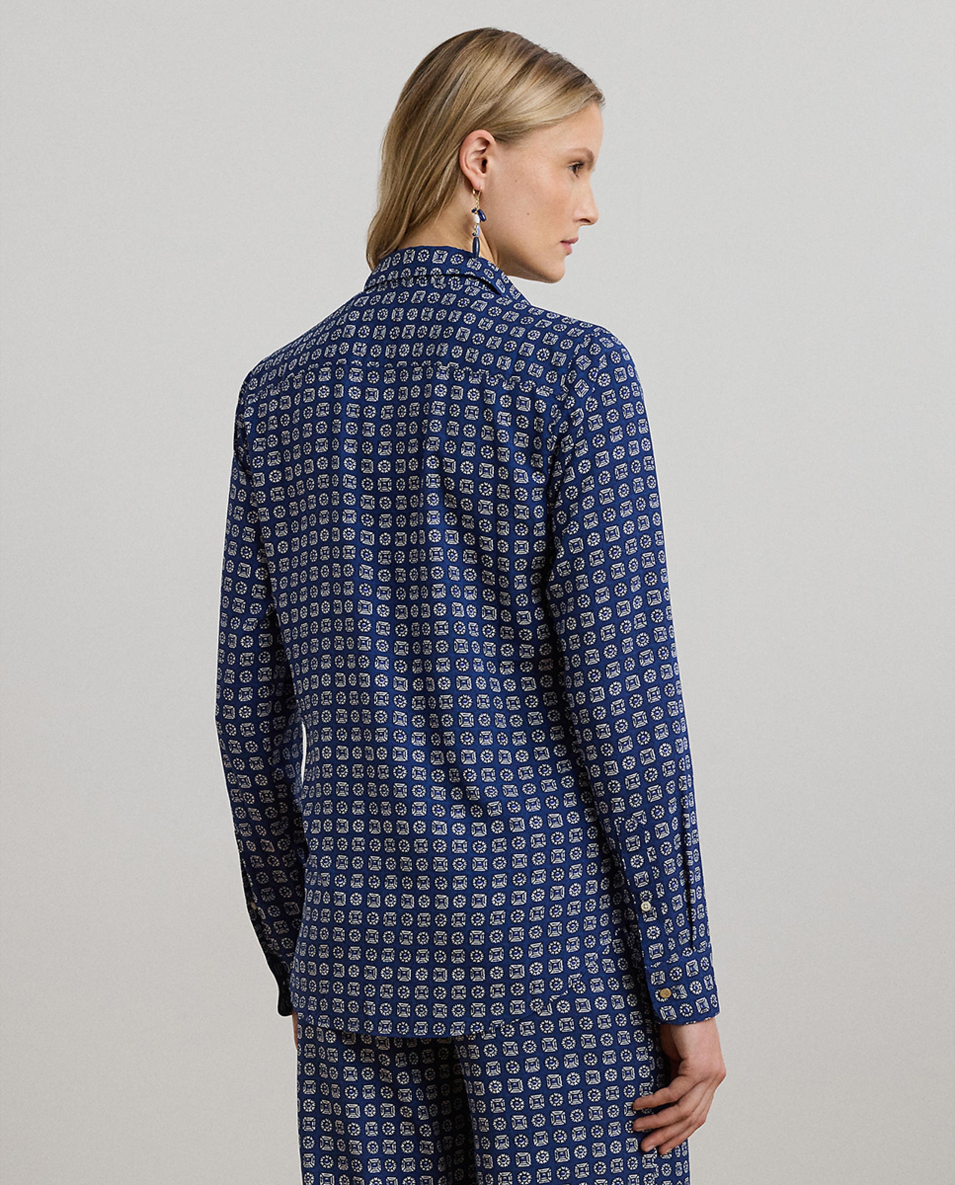 Camisa estampada de mulher com manga comprida Azul-3