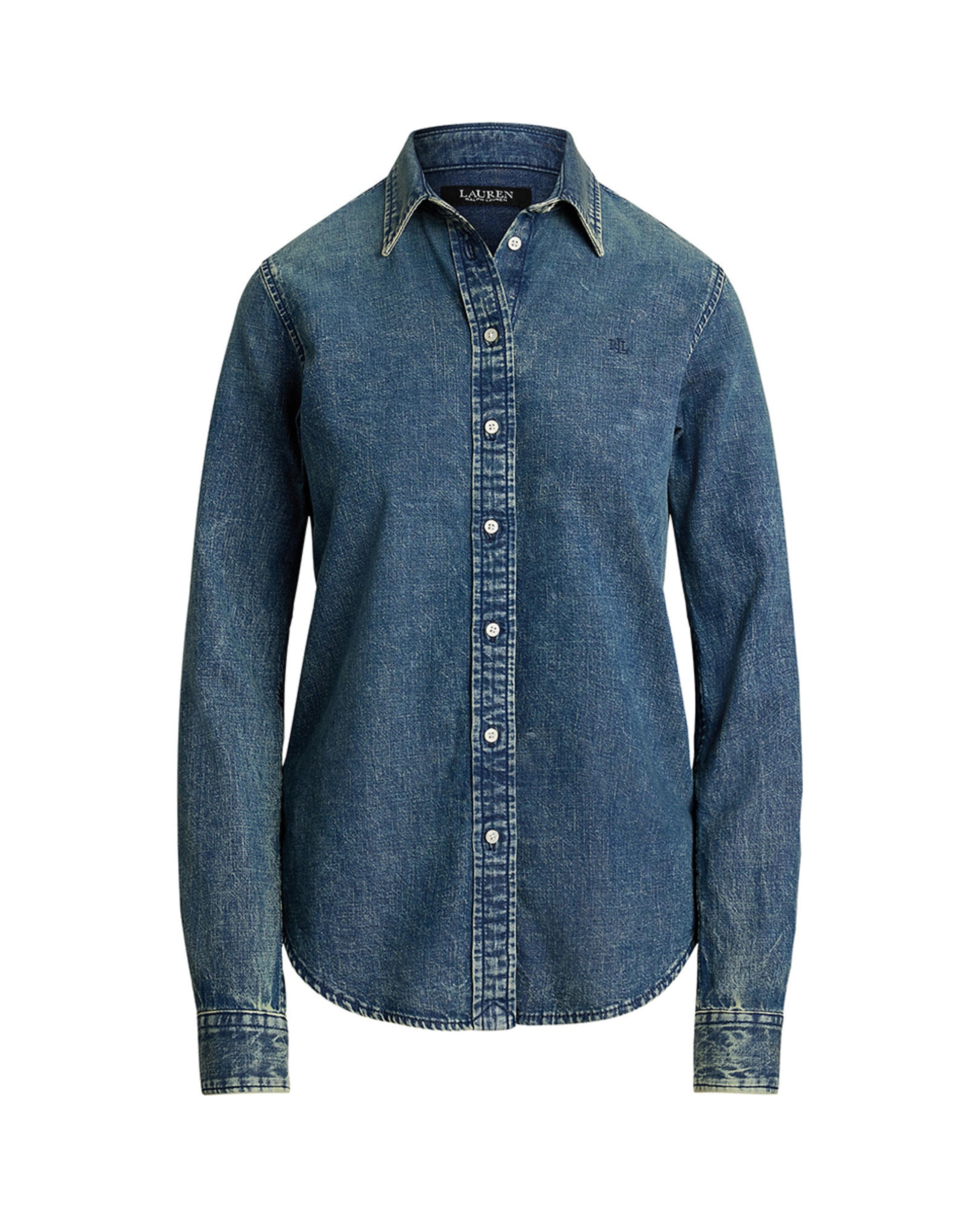 Camisa de Ganga de Algodão Azul-5