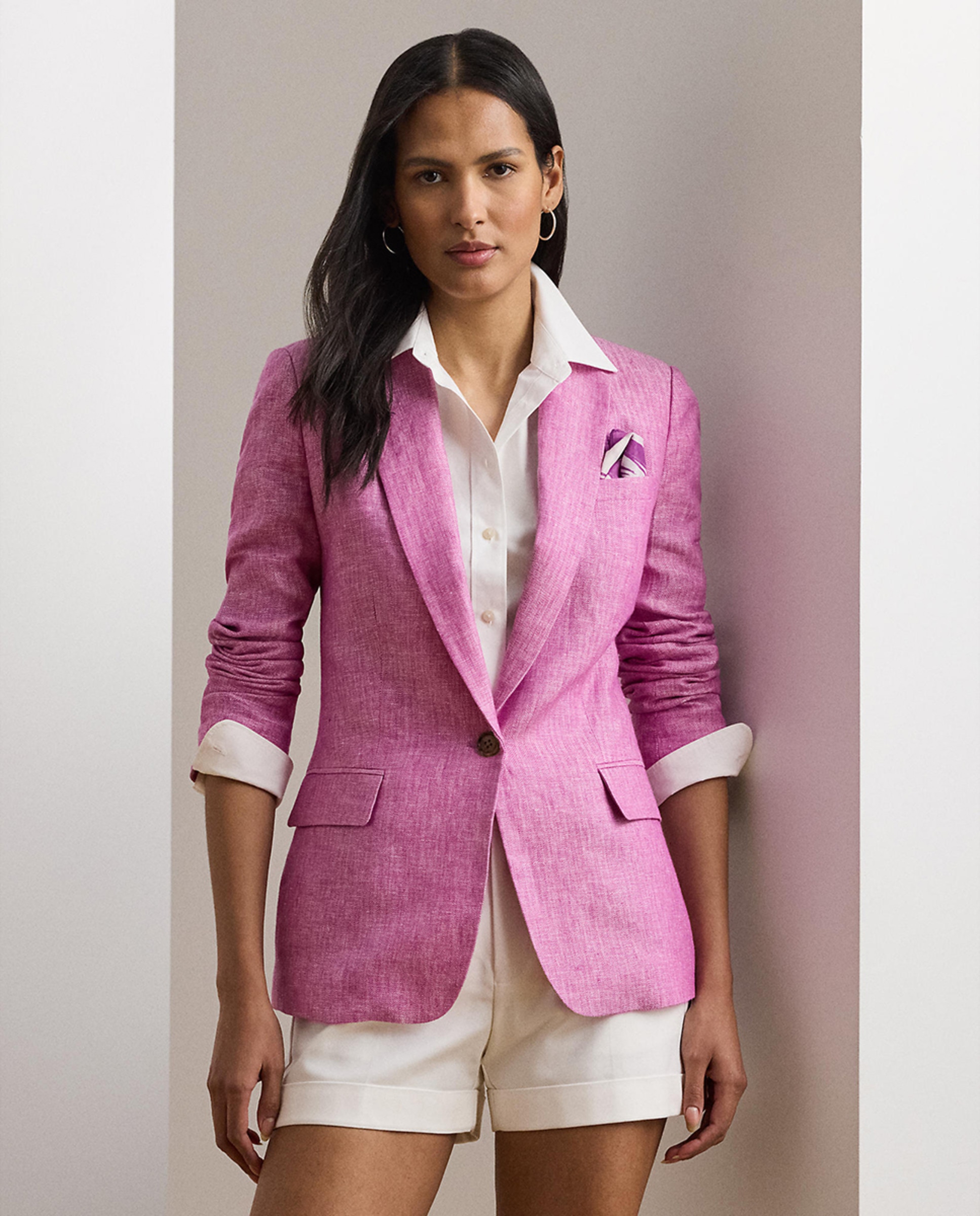 Blazer de Linho com Abotoadura Simples Rosa-1