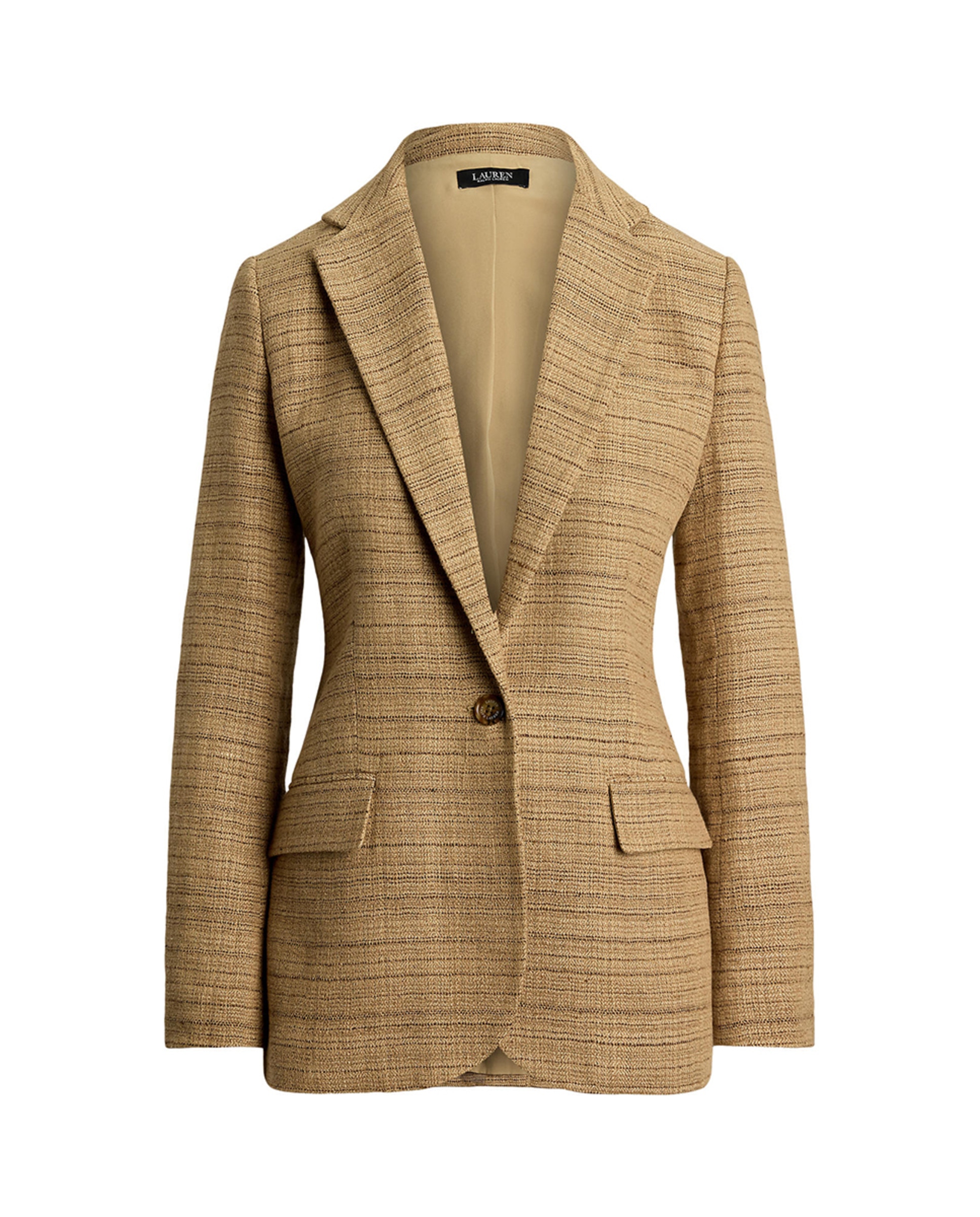 Blazer com Abotoadura Simples e Bolsos de Aba Bege-6