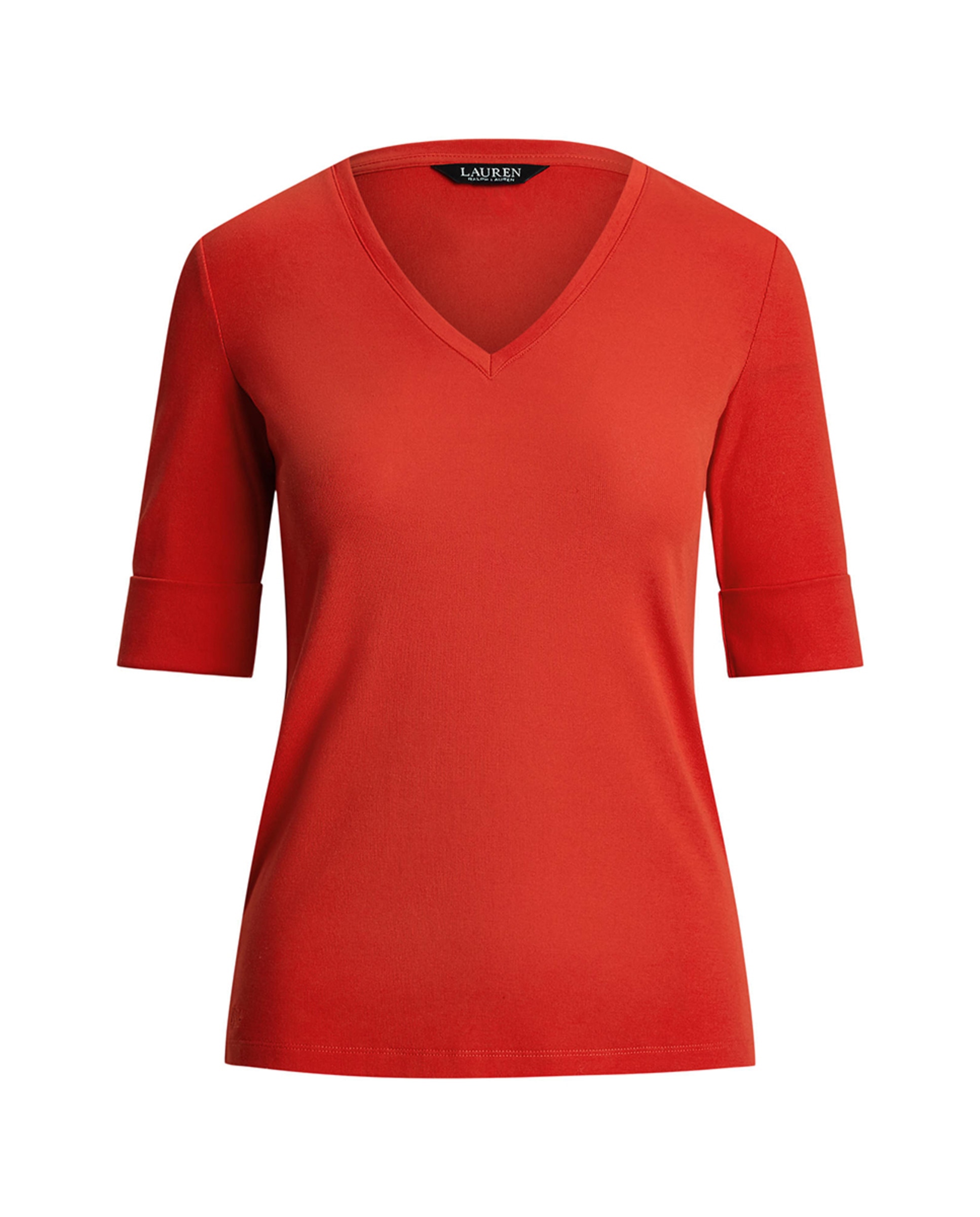 T-shirt de Algodão com Decote em Bico Laranja-5