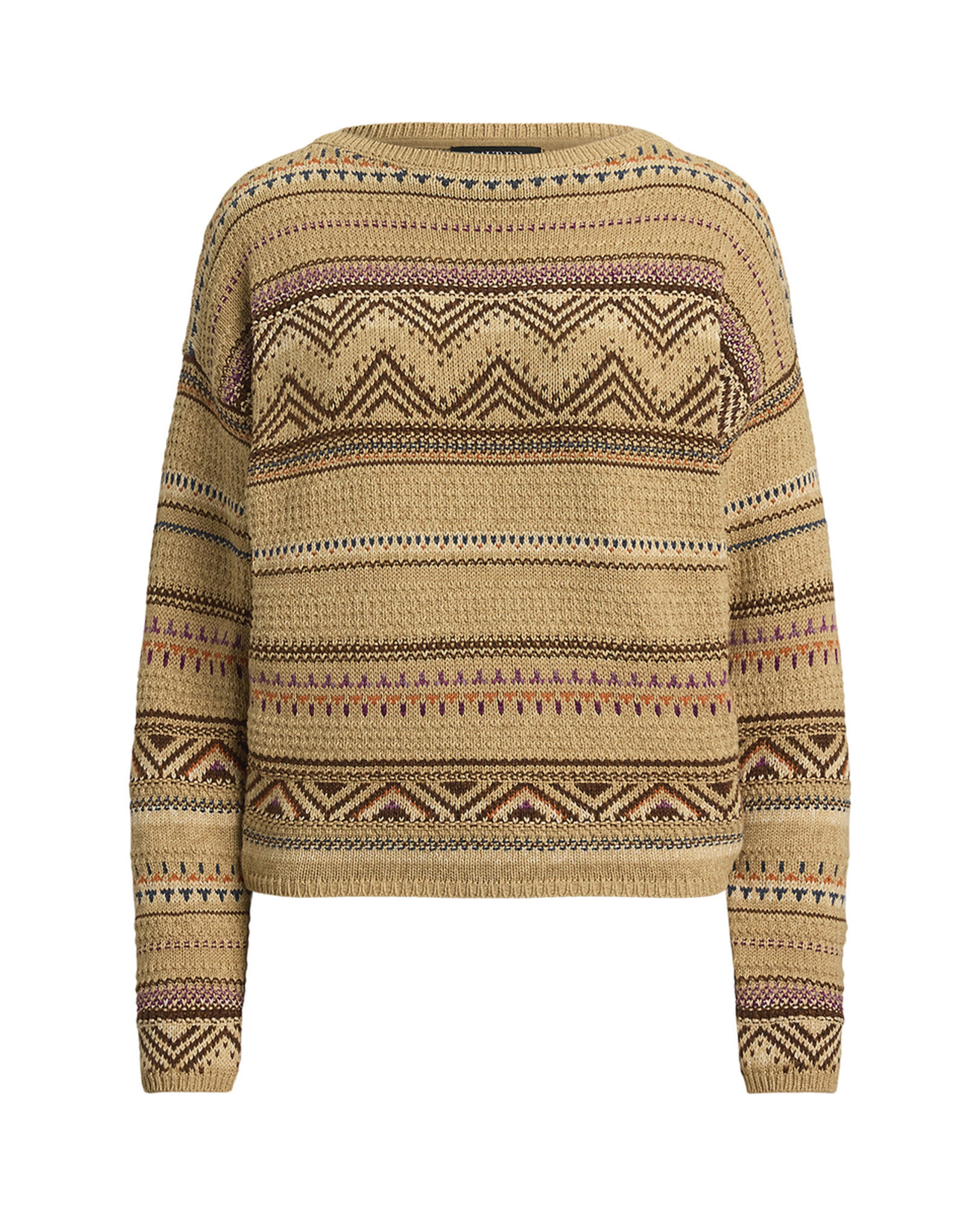 Camisola de Malha Estampada com Manga Comprida Bege-5