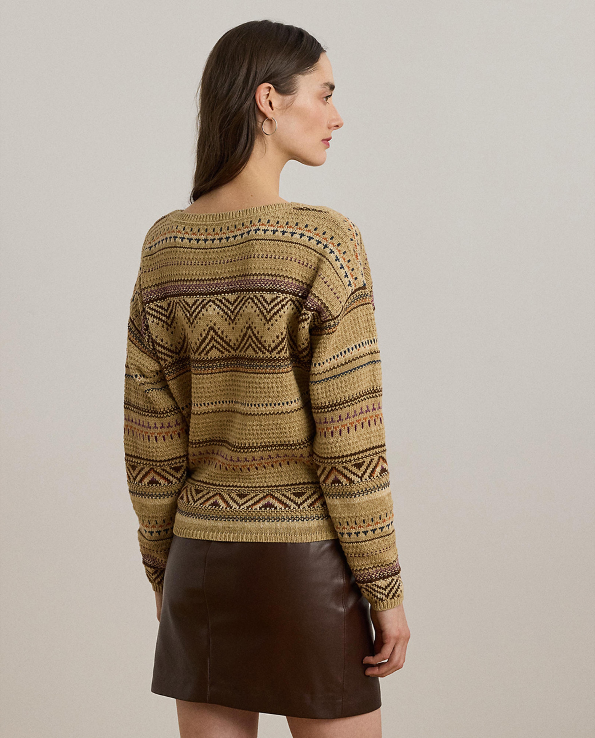 Camisola de Malha Estampada com Manga Comprida Bege-3