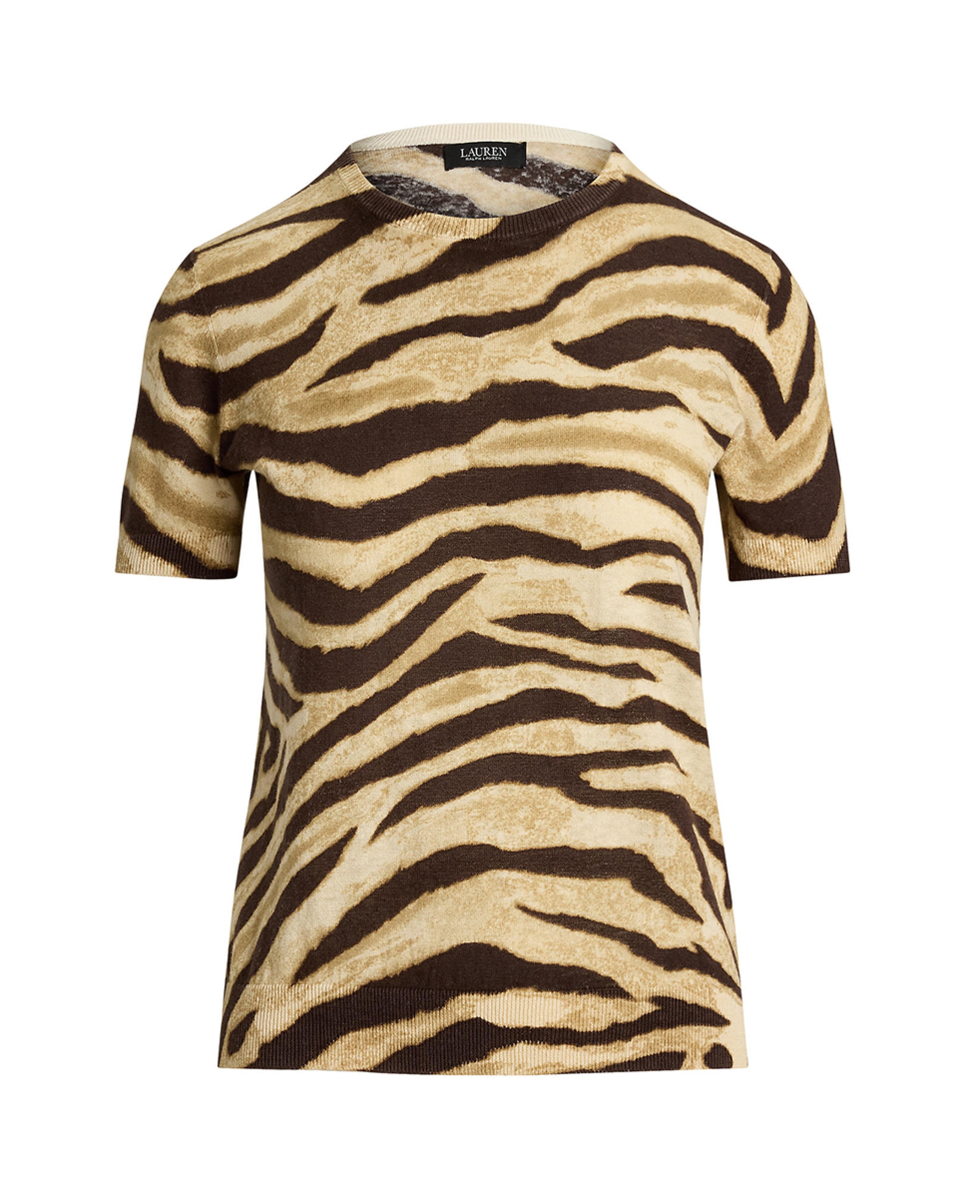 Camisola de malha estampada com manga curta Creme-5