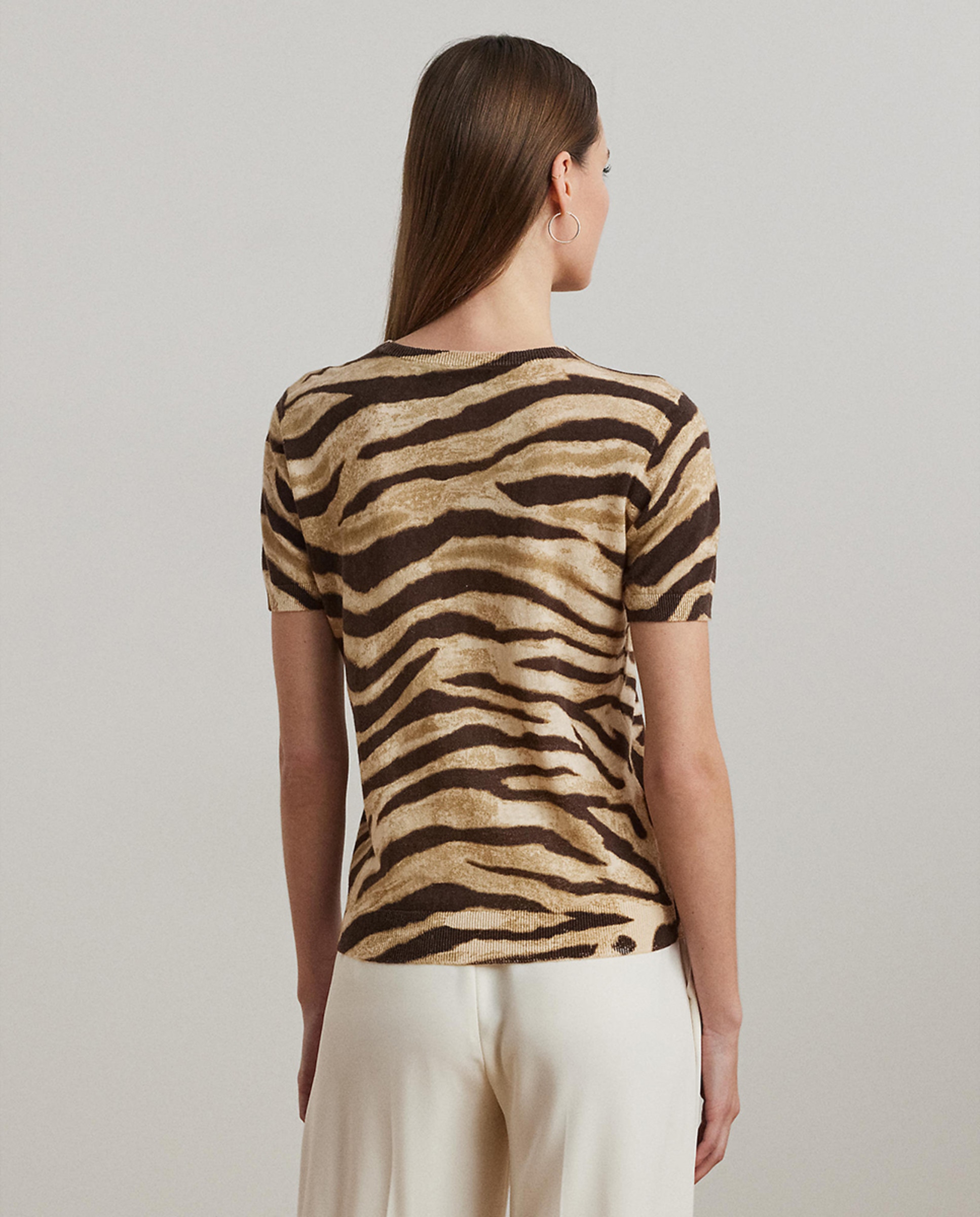 Camisola de malha estampada com manga curta Creme-3