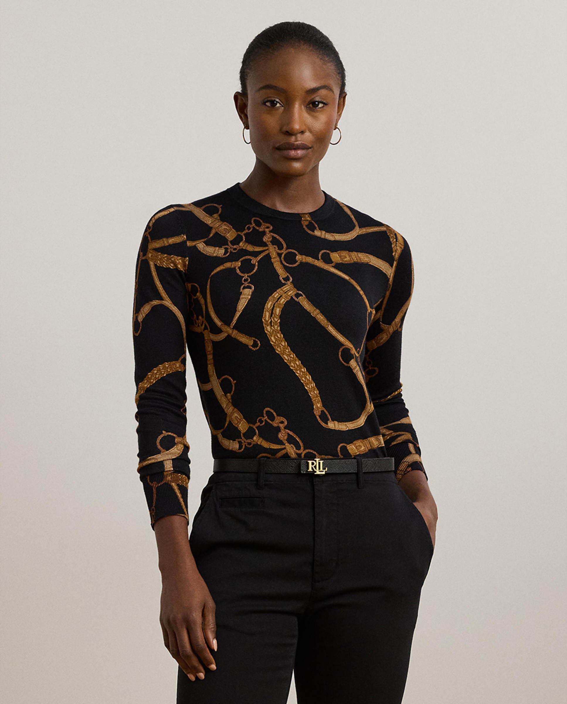 Camisola de Malha de Manga Comprida com Estampado Preto-1
