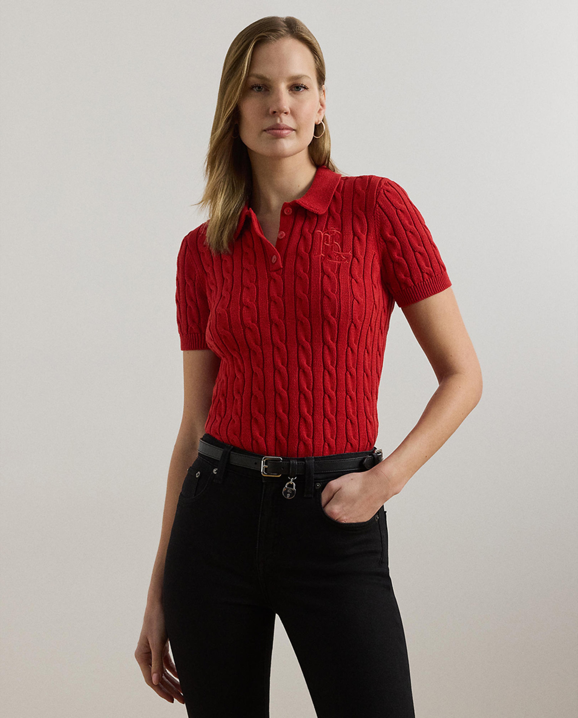 Camisola de Malha do Cabo em Algodão Vermelho-1