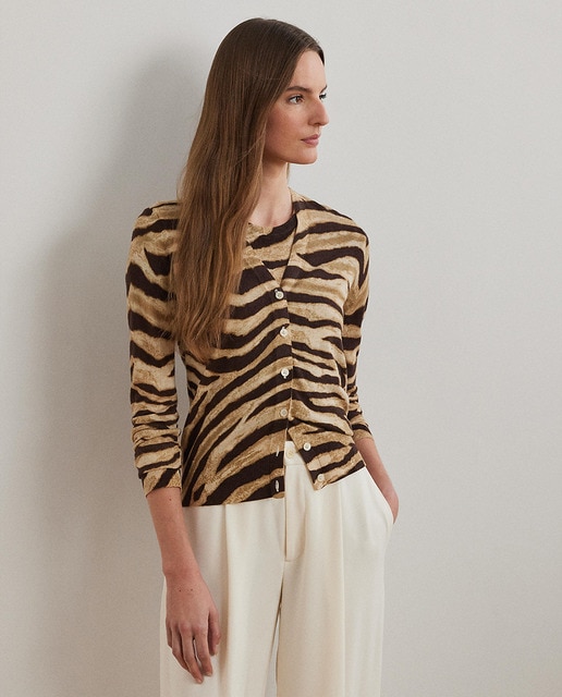 Imagem 0 de Cardigan Estampado em Mistura de Linho