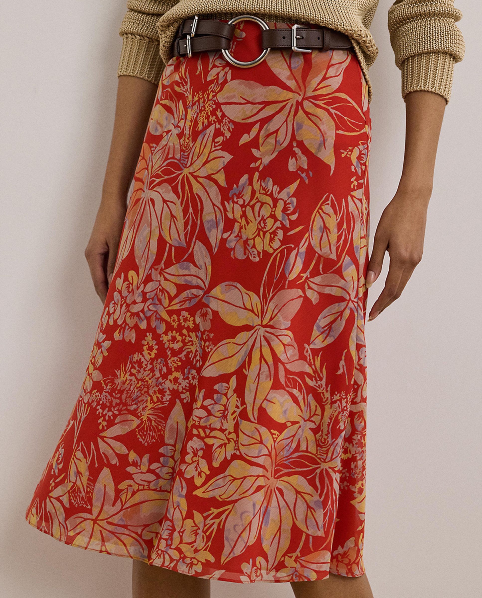 Saia midi com estampado Vermelho-5
