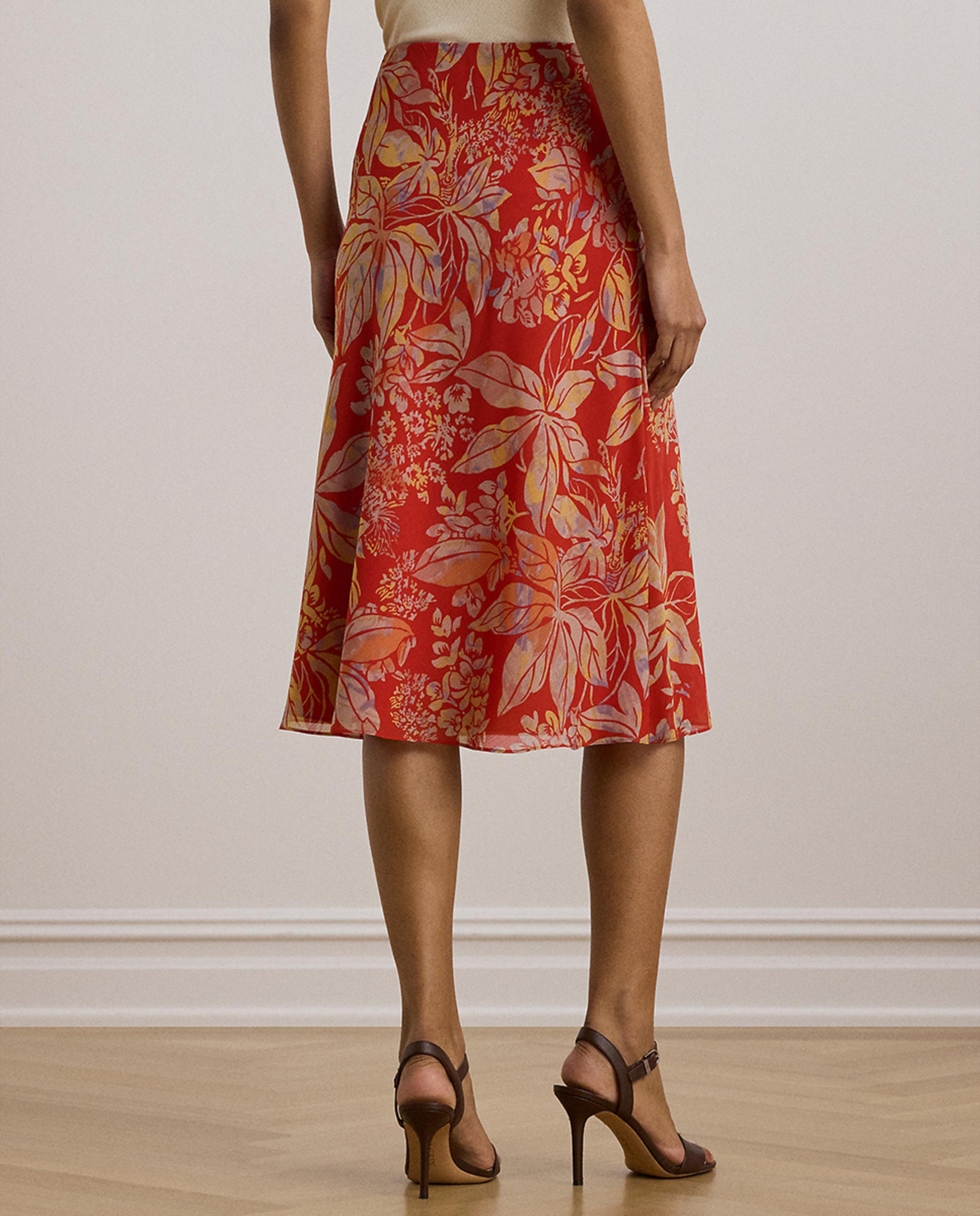 Saia midi com estampado Vermelho-4