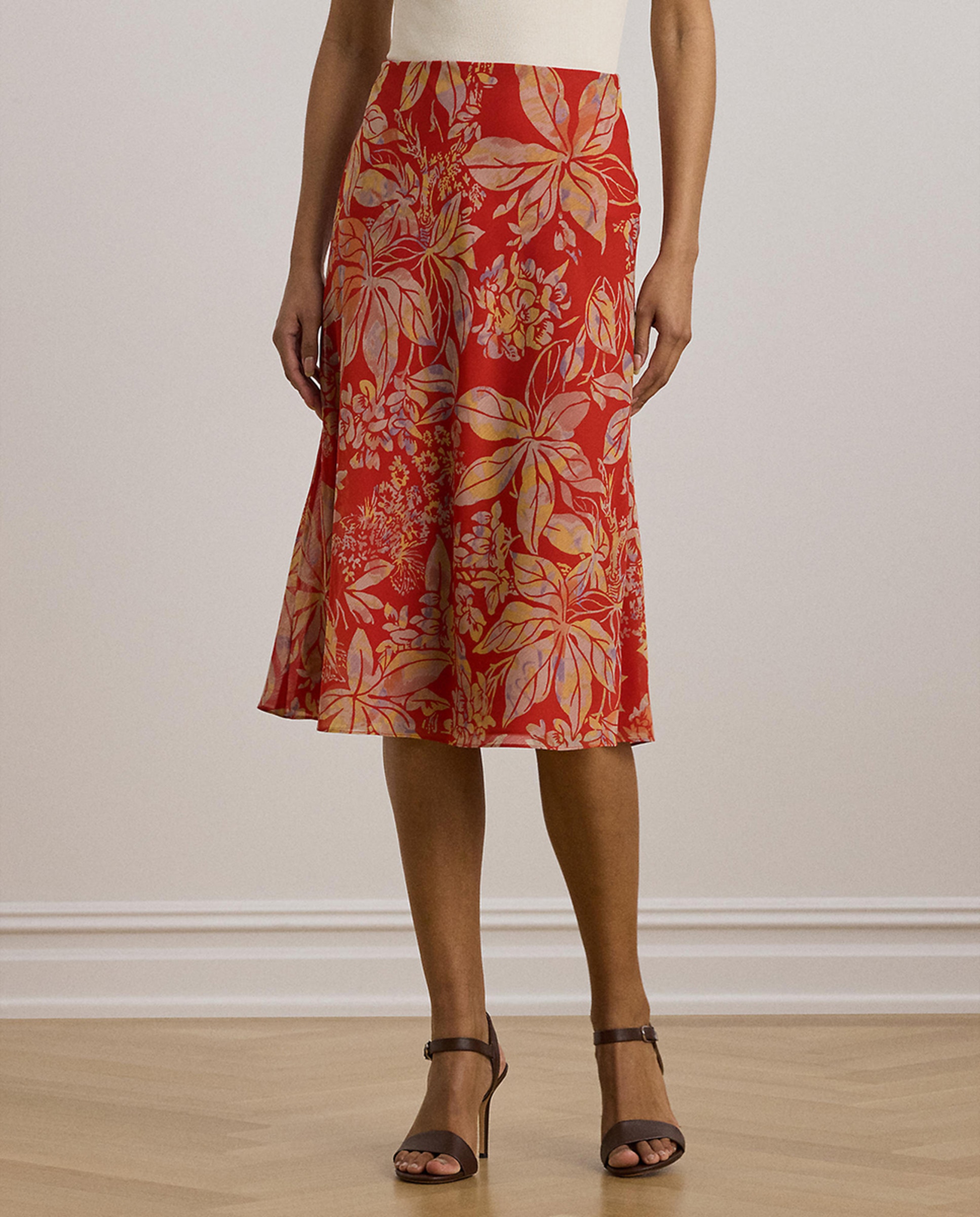 Saia midi com estampado Vermelho-3