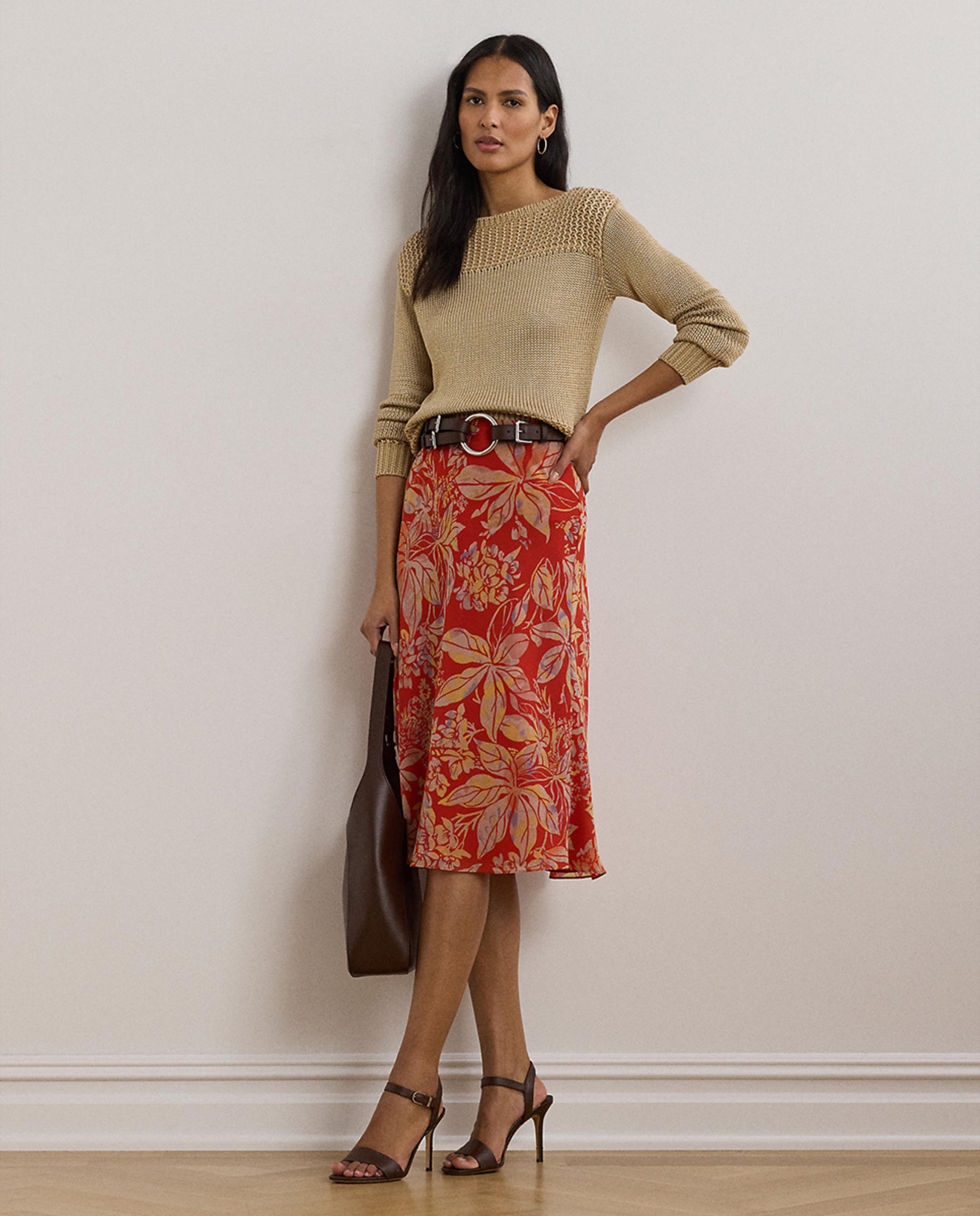 Saia midi com estampado Vermelho-1
