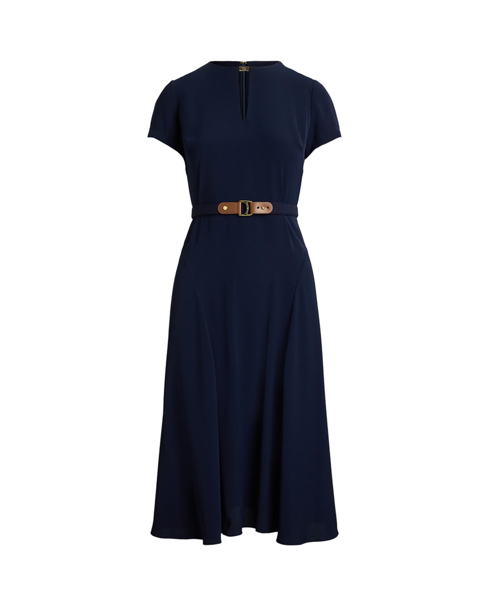 Vestido de georgette com cinto Azul-marinho-5