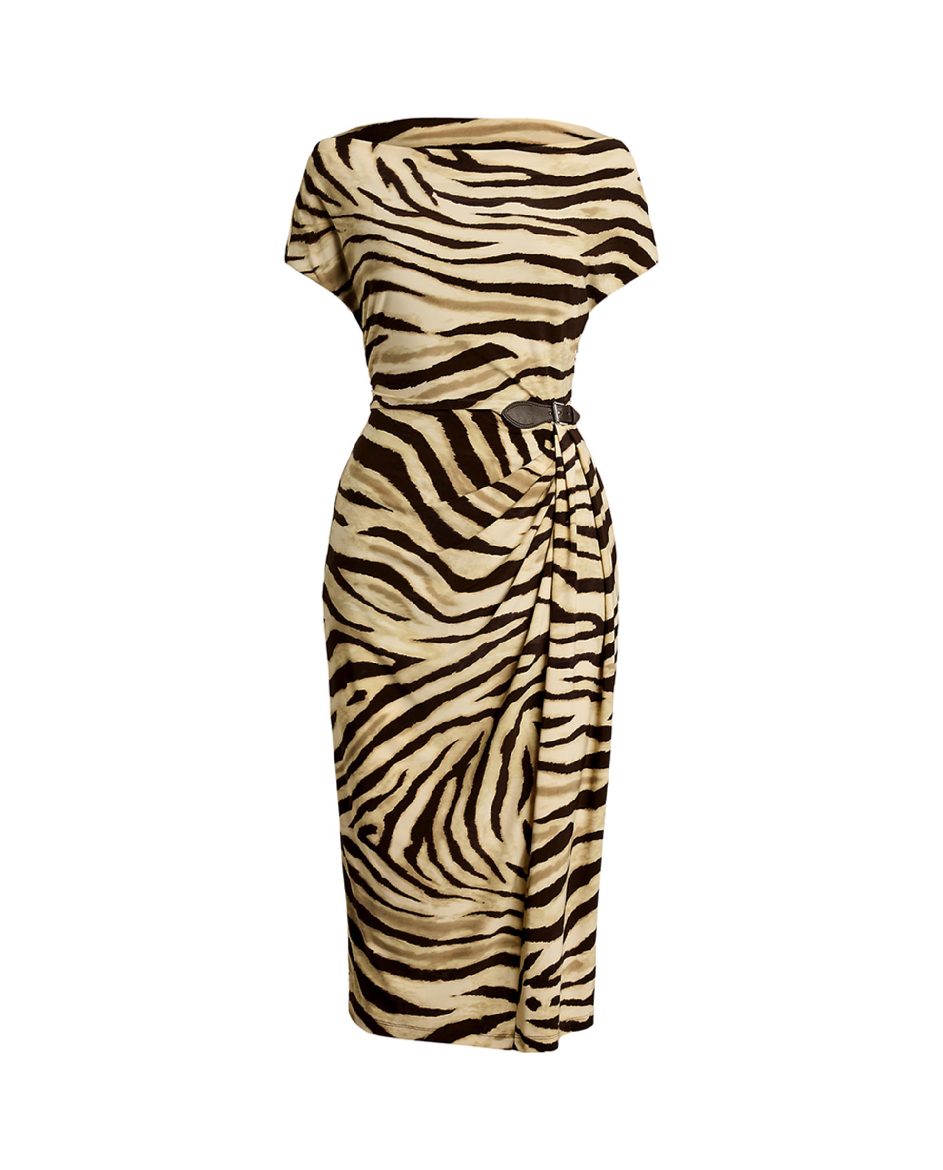 Vestido Midi Estampado com Gola Assimétrica Creme-5