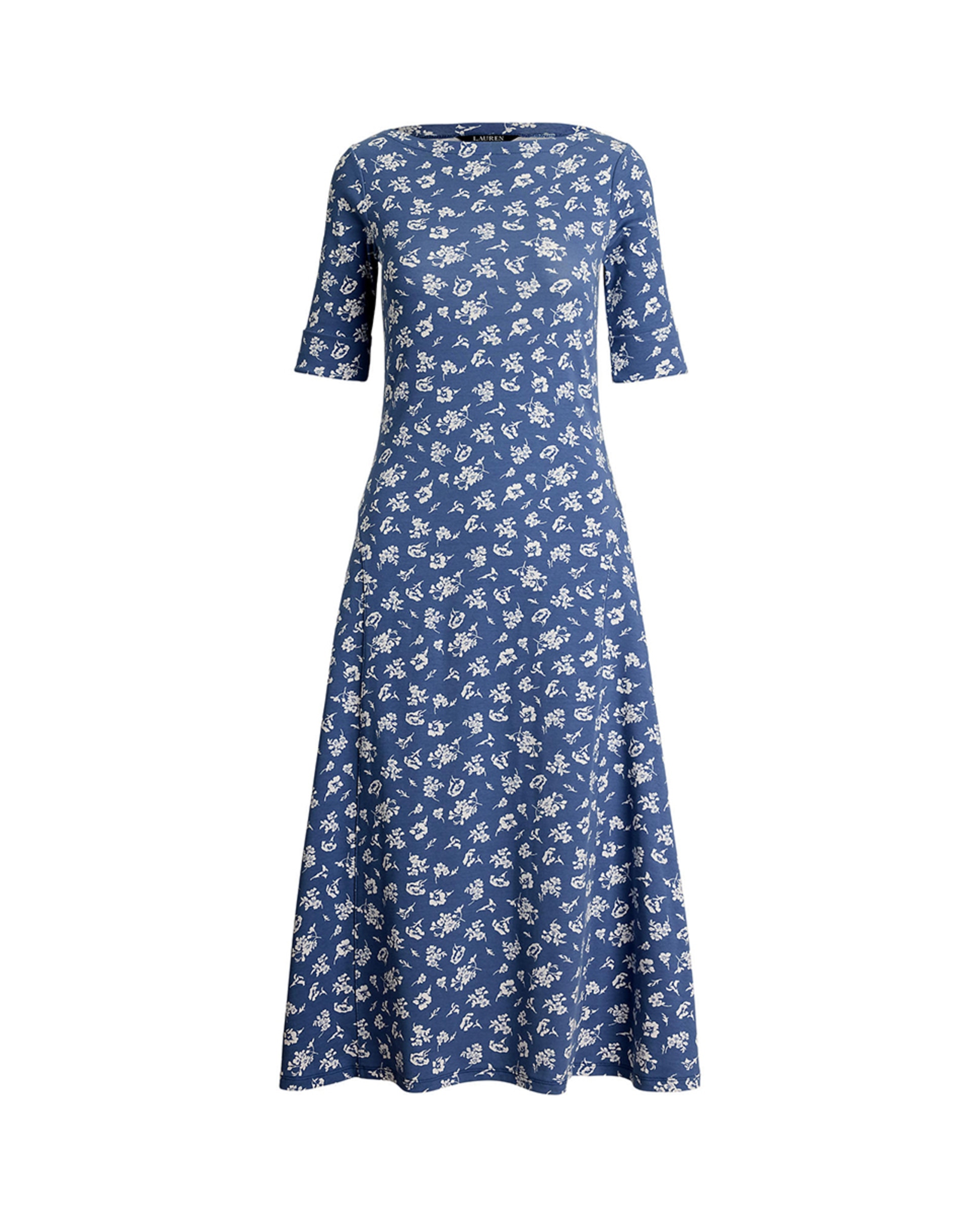 Vestido midi de algodão elástico Azul-5
