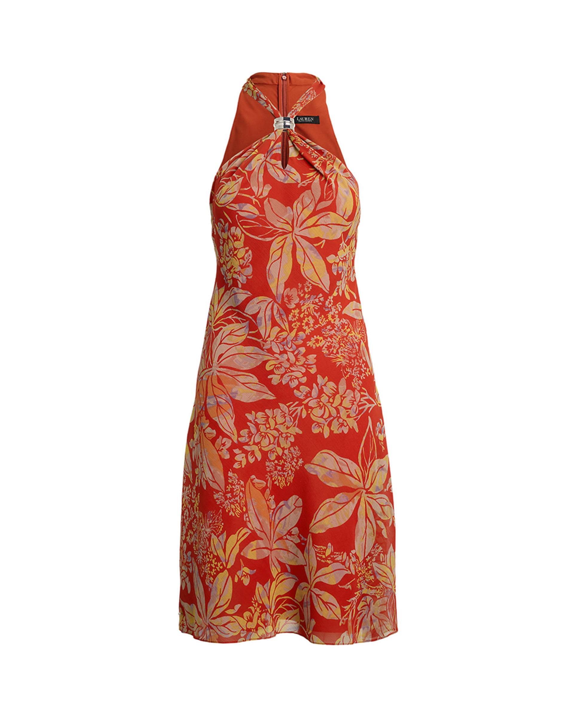 Vestido midi com gola halter Vermelho-5