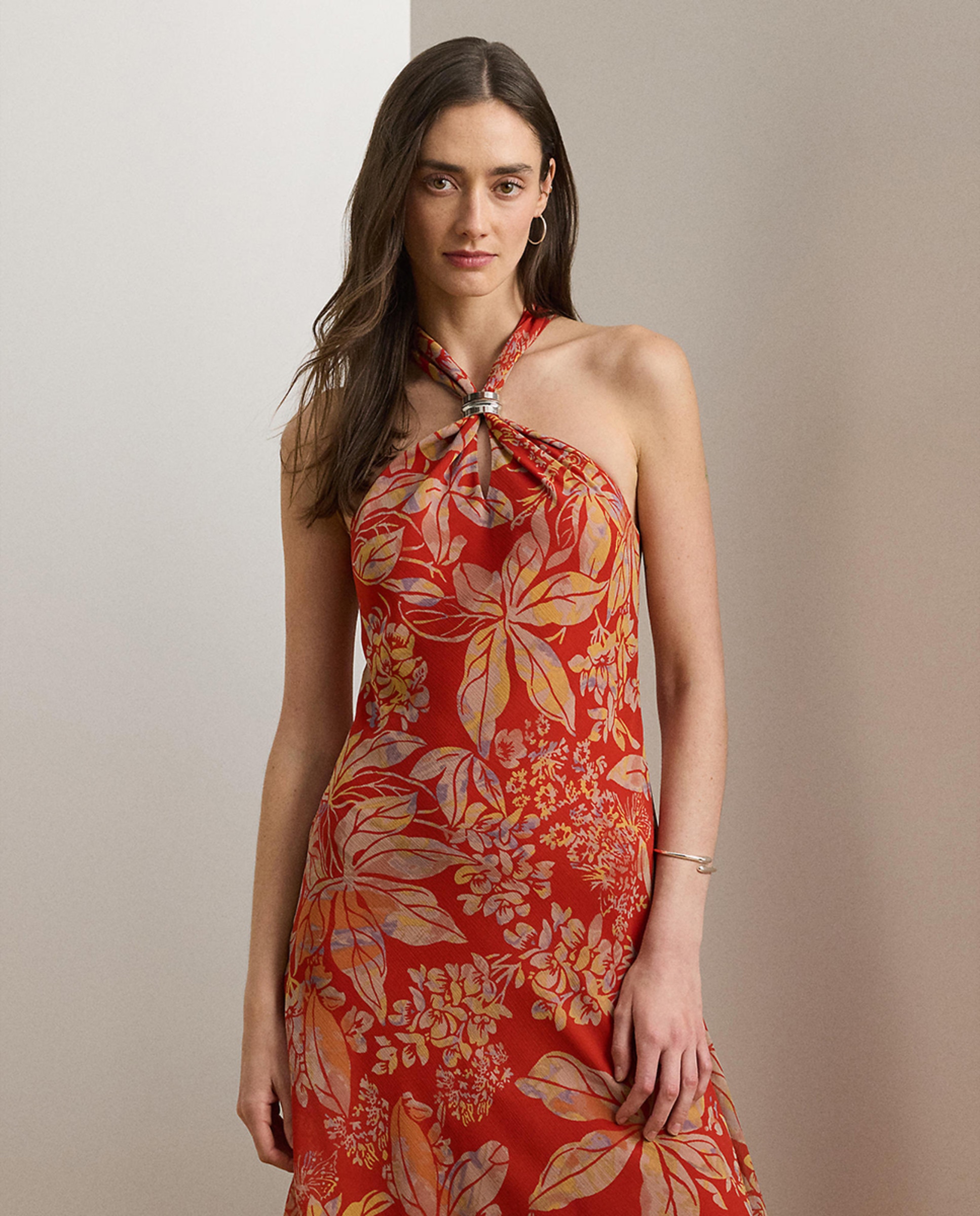 Vestido midi com gola halter Vermelho-6