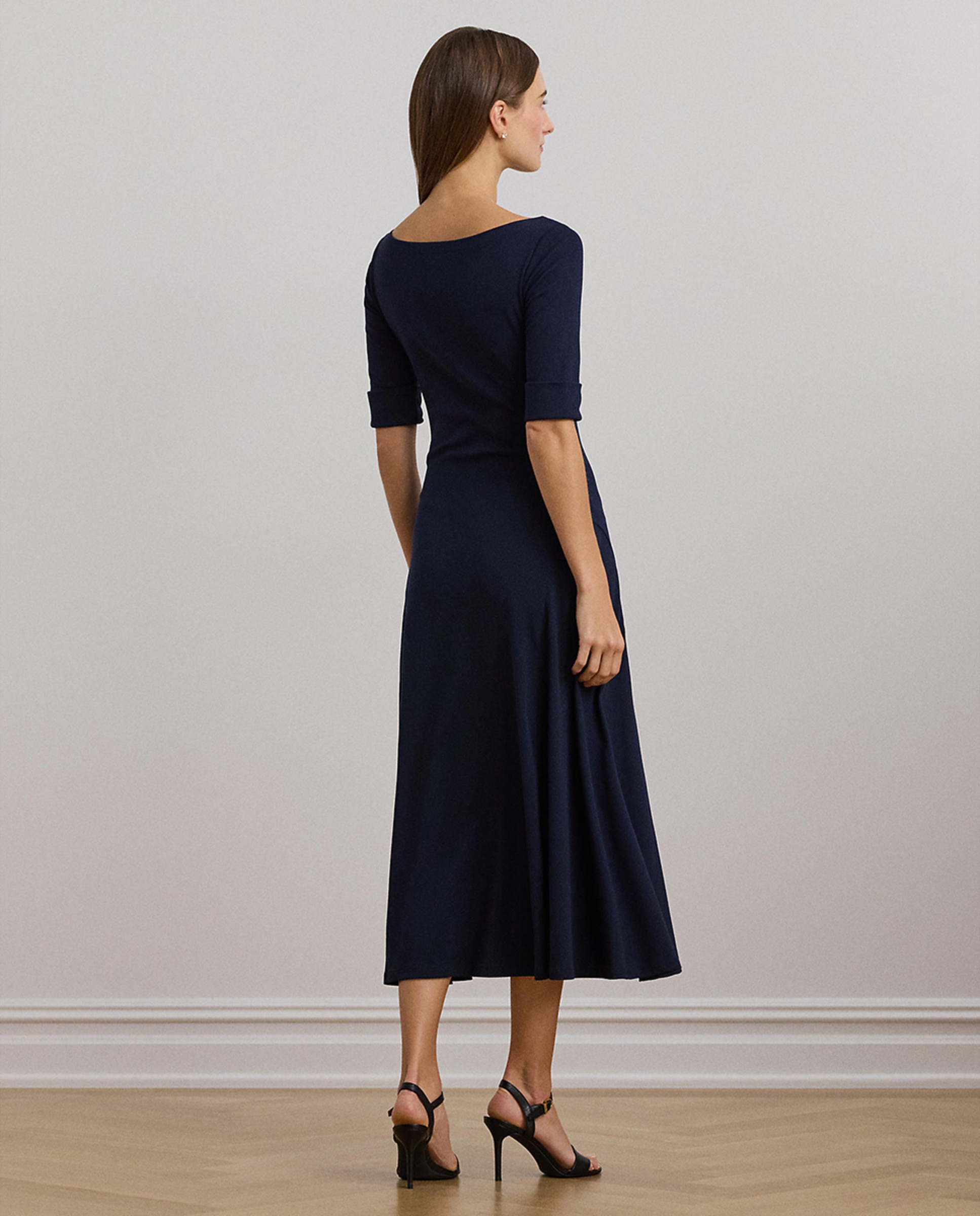 Vestido midi de algodão elástico Azul-marinho-3