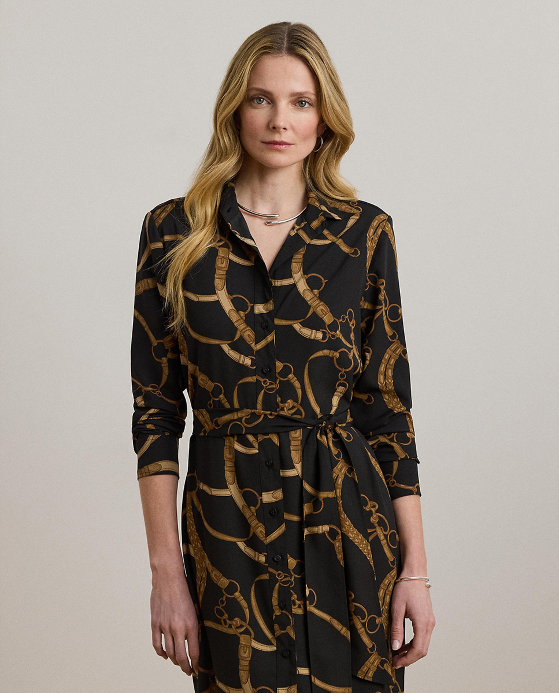 Vestido camiseiro com estampado Preto-6