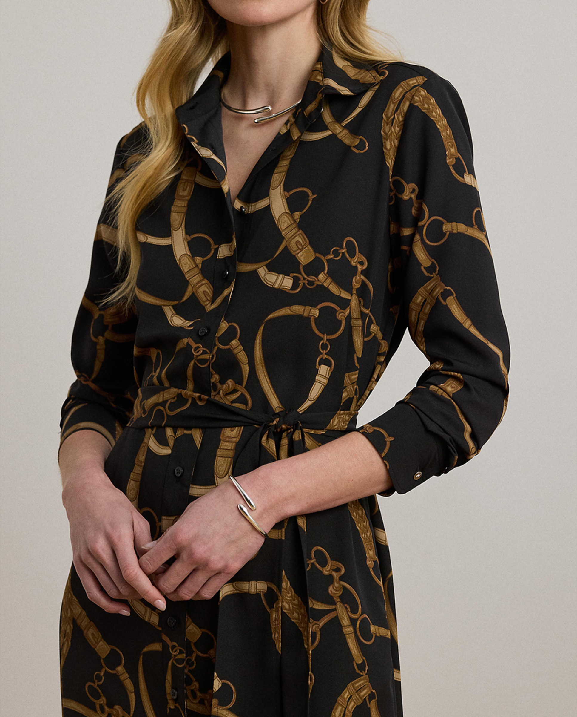 Vestido camiseiro com estampado Preto-4